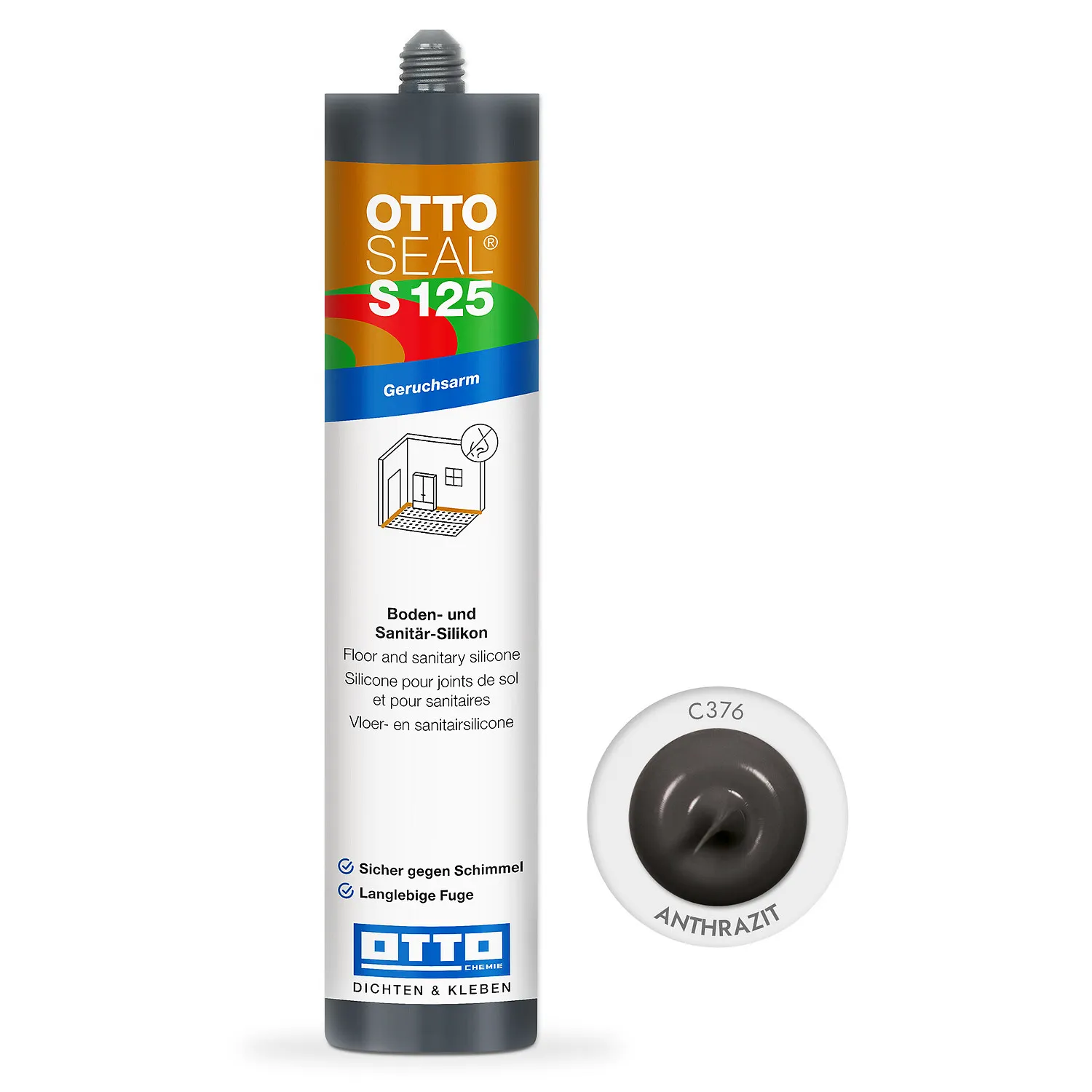 Ottoseal S125 Boden- und Sanitärsilikon anthrazit 310ml, farbige Silikonfuge für Boden- und Sanitärbereiche