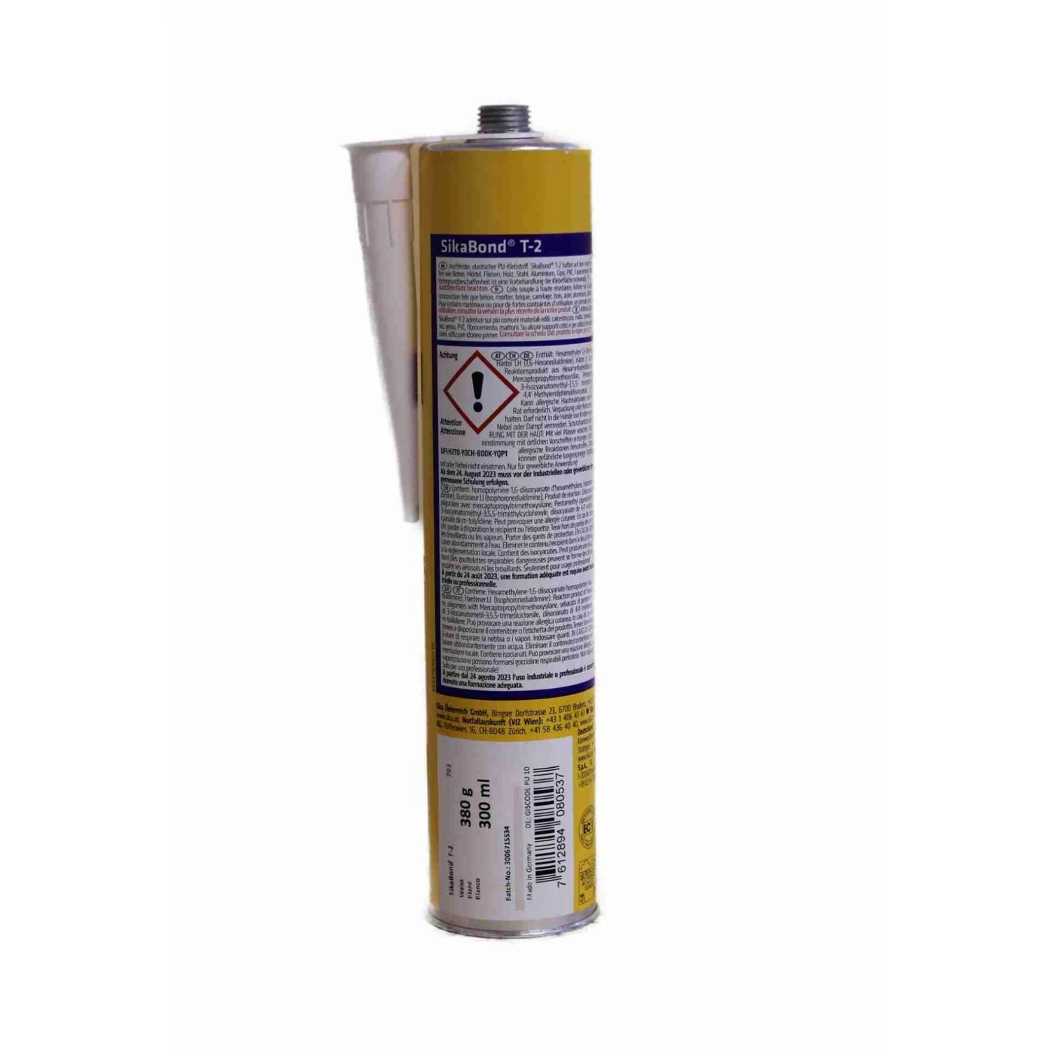 Sika SikaBond T2 constructielijm wit, 300 ml – koker achterzijde