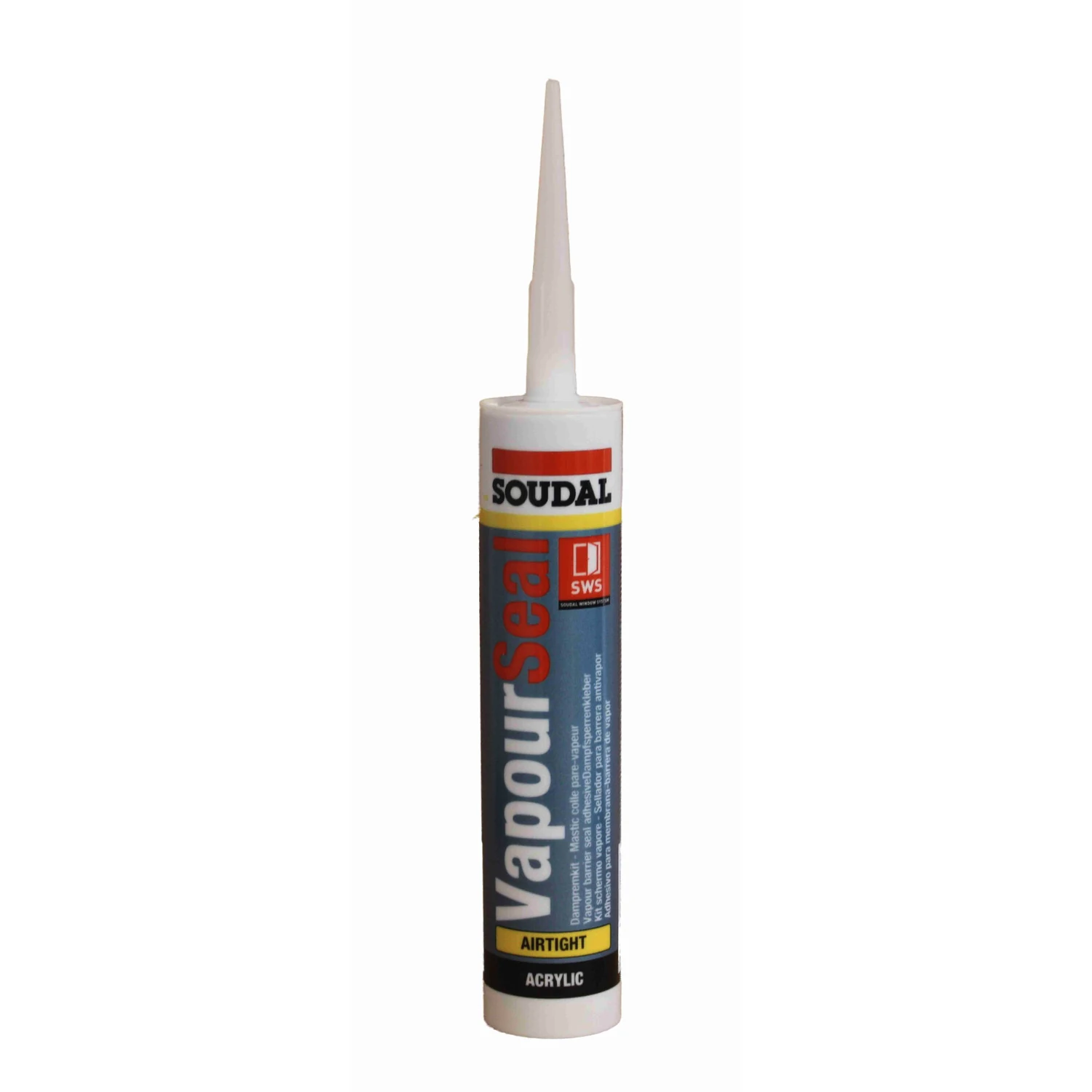 Soudal Vapourseal adesivo per barriera al vapore blu, 357 g – cartuccia con ugello, vista frontale