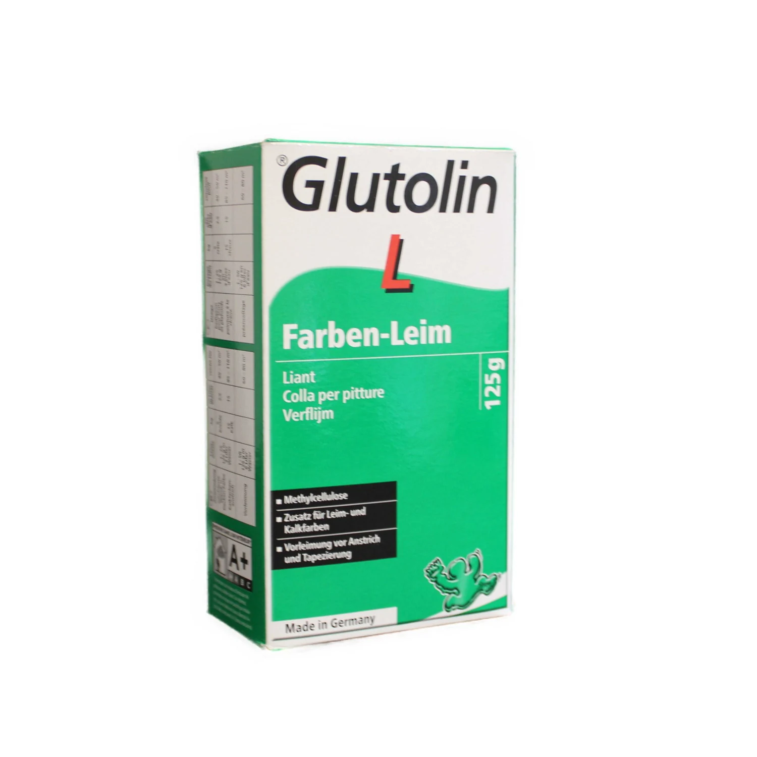 Glutolin L Farbenleim Bindemittel, Packung 125 g – Packung Vorderseite