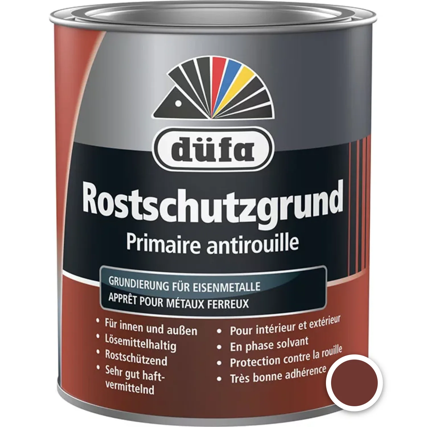 Düfa Rostschutzgrund 0,75 l Dose mit Farbpunkt oxidrot RAL 3009, Freisteller auf Weiß