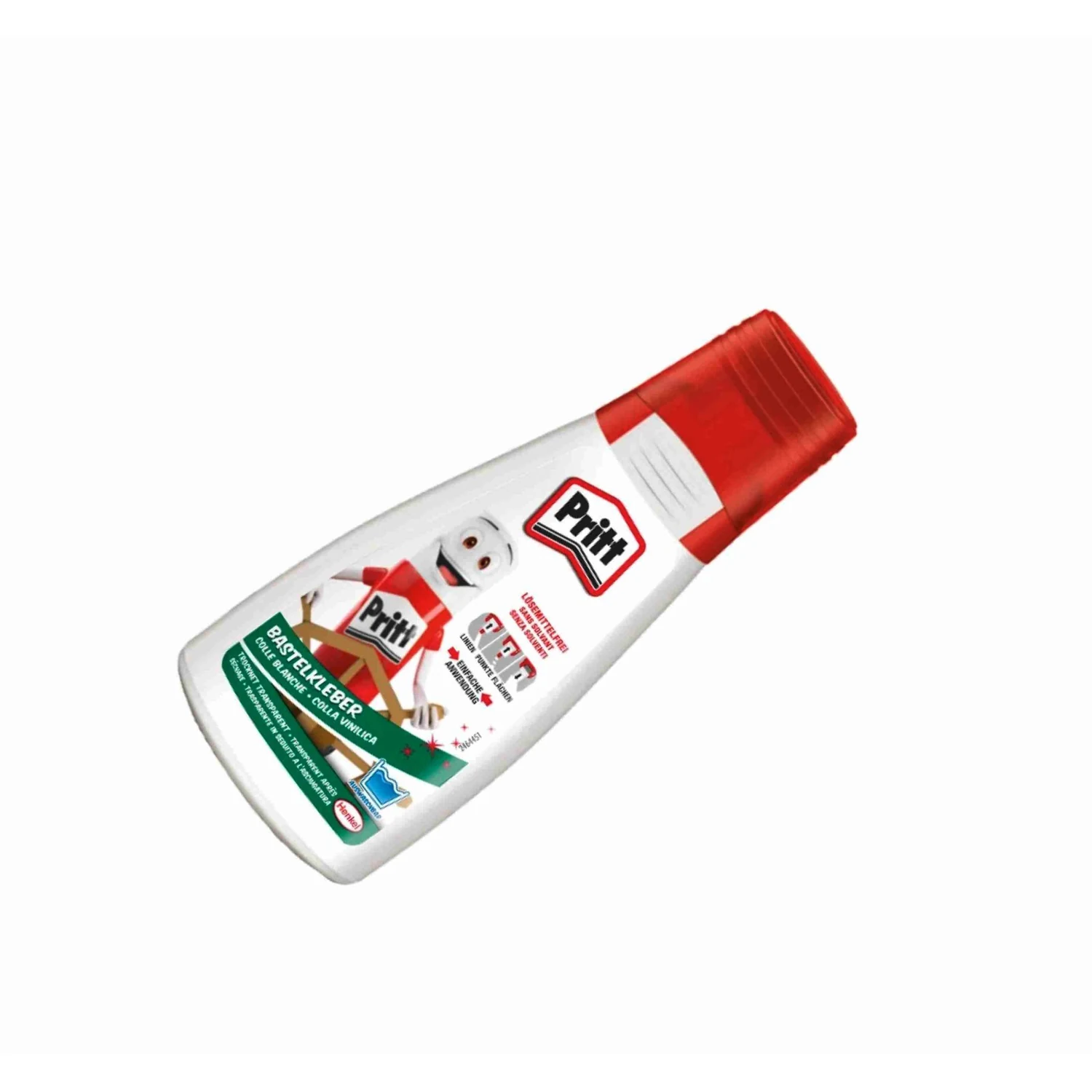 Pritt Bastelkleber lösemittelfrei weiß, Flasche 100 g – Flasche schräg