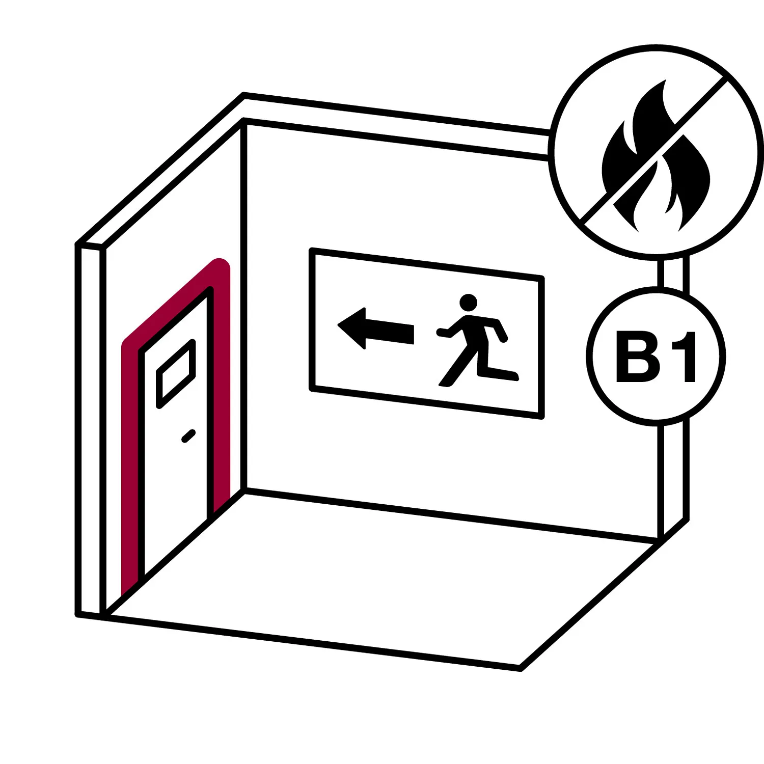 Ottoseal S94 Brandschutz Silikon B1, Piktogramm: Brandschutz B1 an Türen und Fluchtwegen