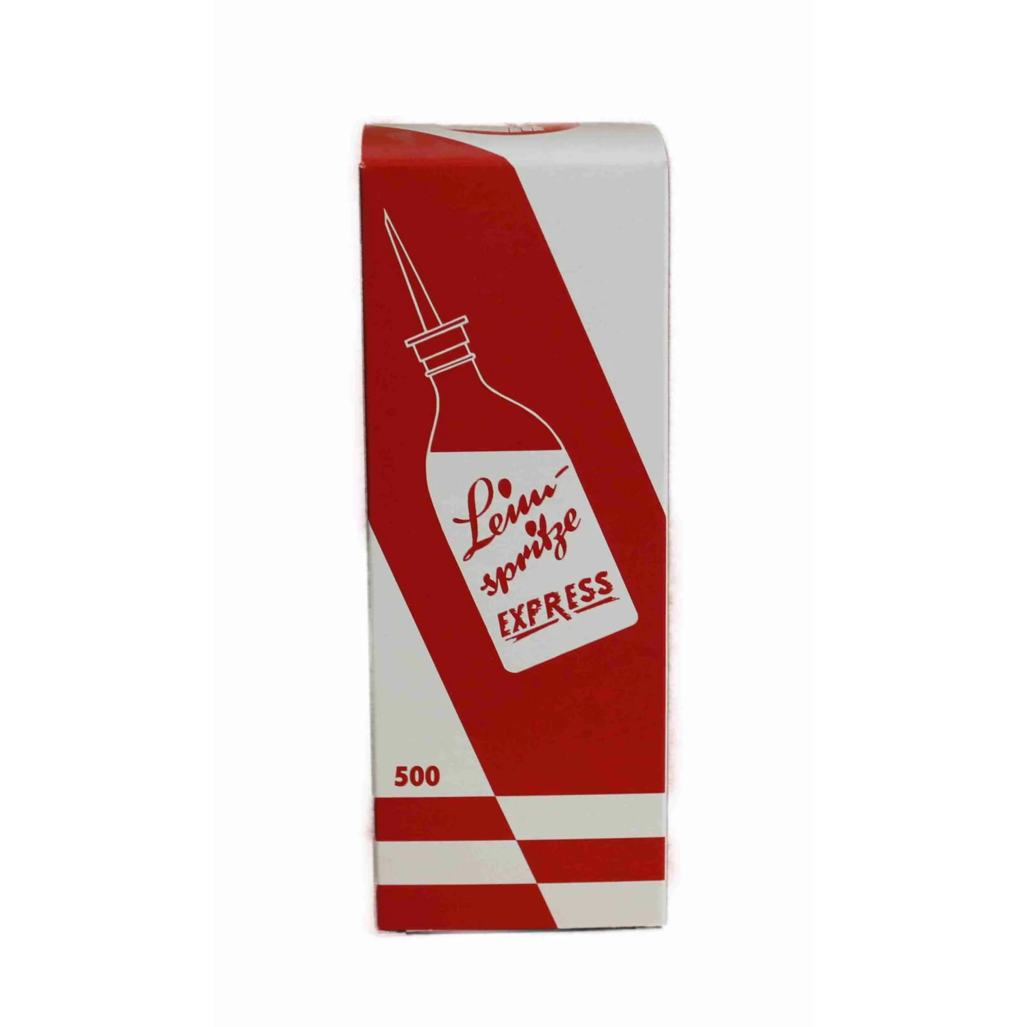 Leimflasche leer auslaufsicher, 500 ml transparent – Faltschachtel Vorderseite