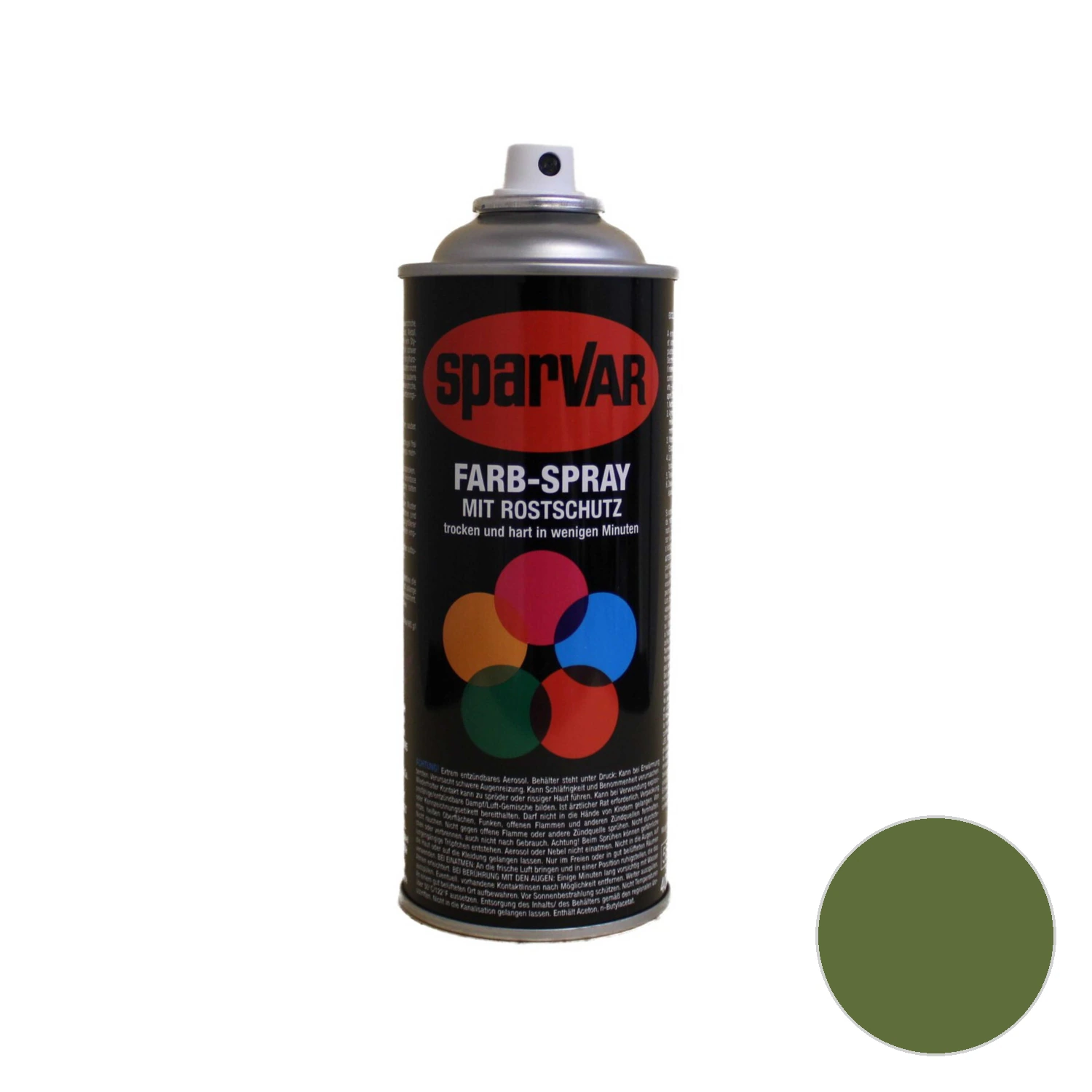 Sparvar barvni sprej akrilni lak visoko sijajen RAL 6025 praprotno zelena 400 ml pločevinka spreja z barvno piko
