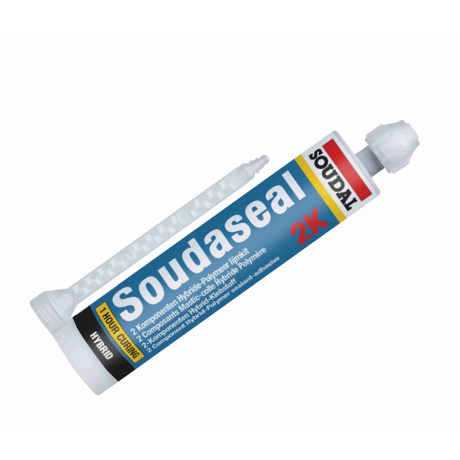 Soudal Soudaseal 2K Montagekleber grau, Kartusche 350 g – Doppelkartusche mit Mischdüse, schräg