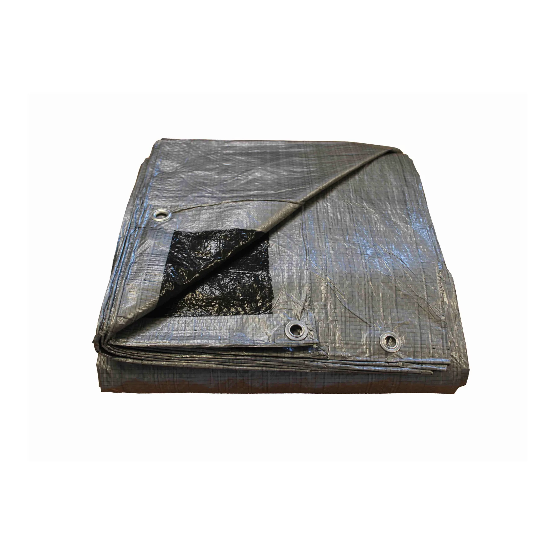 Telo in tessuto 70 g/m² argento/nero piegato con occhielli metallici nell'orlo, vista frontale
