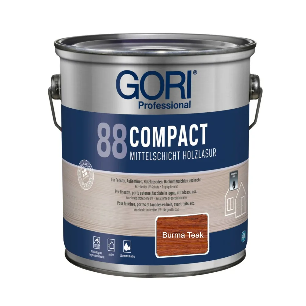 Gori 88 Compact Mittelschicht-Holzlasur im 5-l-Eimer, Farbton Burma Teak 7804 im Etikettfeld