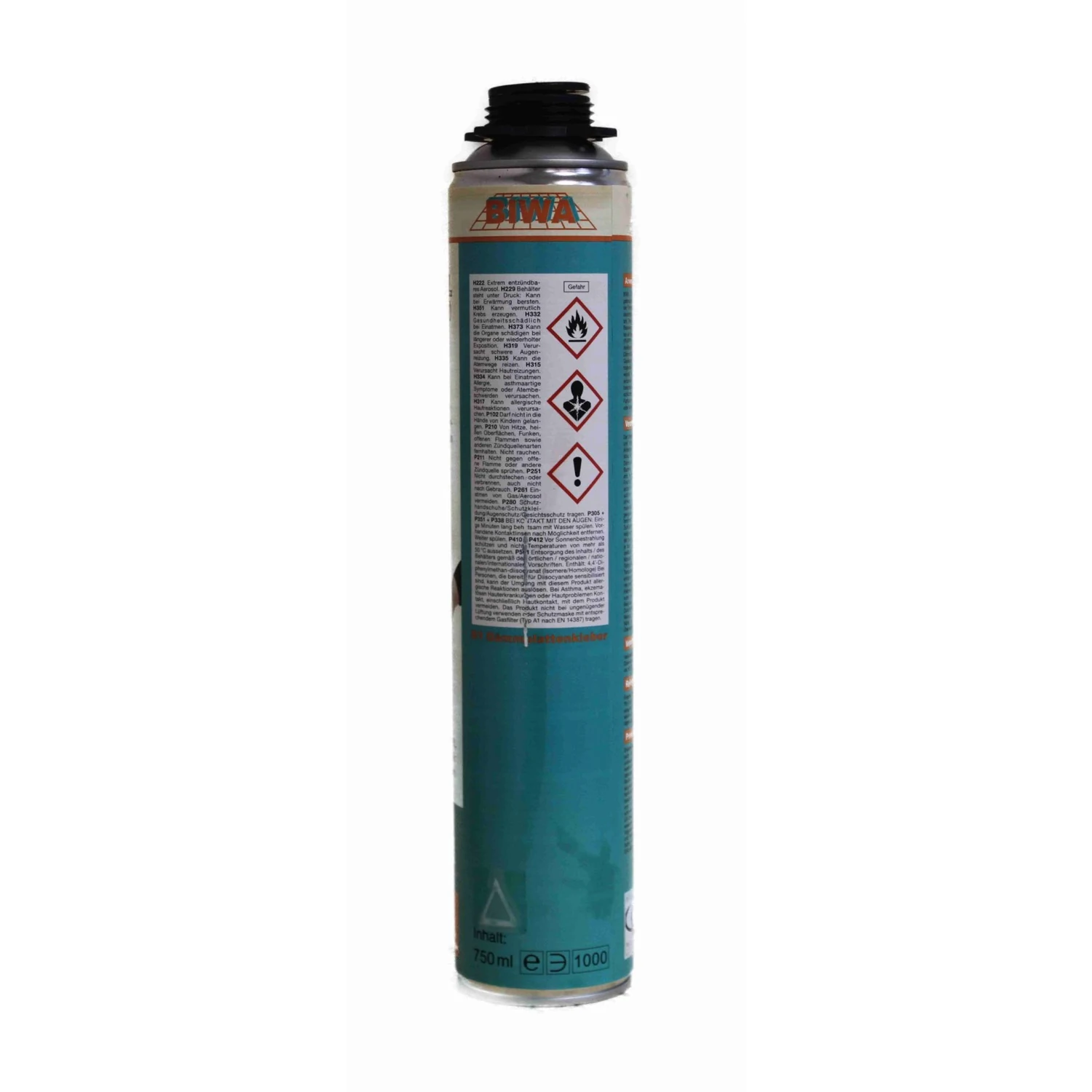 BIWA P950 Perimeterkleber-Set mit Schaumpistole, BIWACOLL P950 Dose Rückseite mit Gefahrenhinweisen