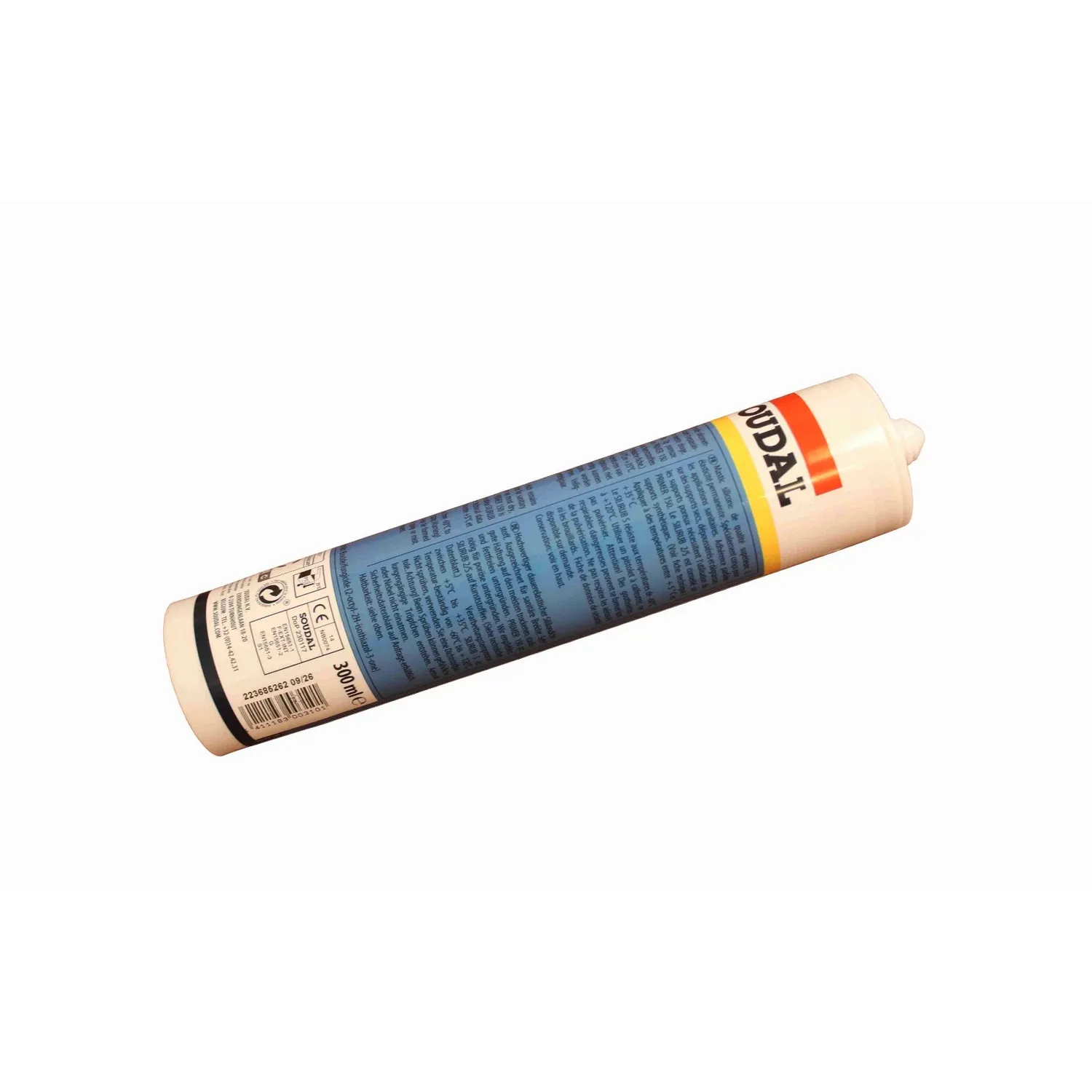 Soudal Silirub S Sanitärsilikon schimmelabweisend 300 ml, Kartusche liegend