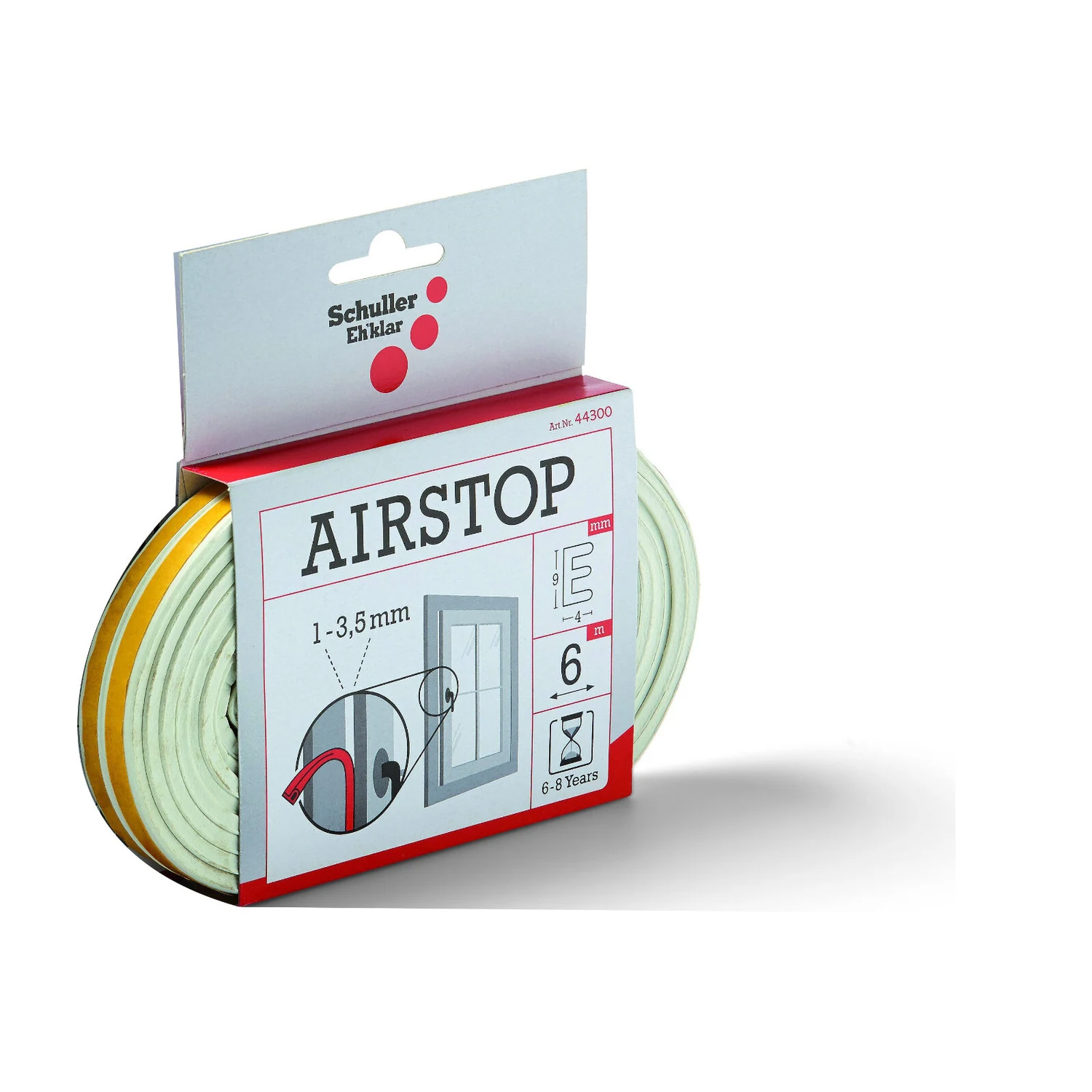 Schuller Airstop Fensterdichtung P-Profil – 6 m, Verpackung mit Dichtungsrolle