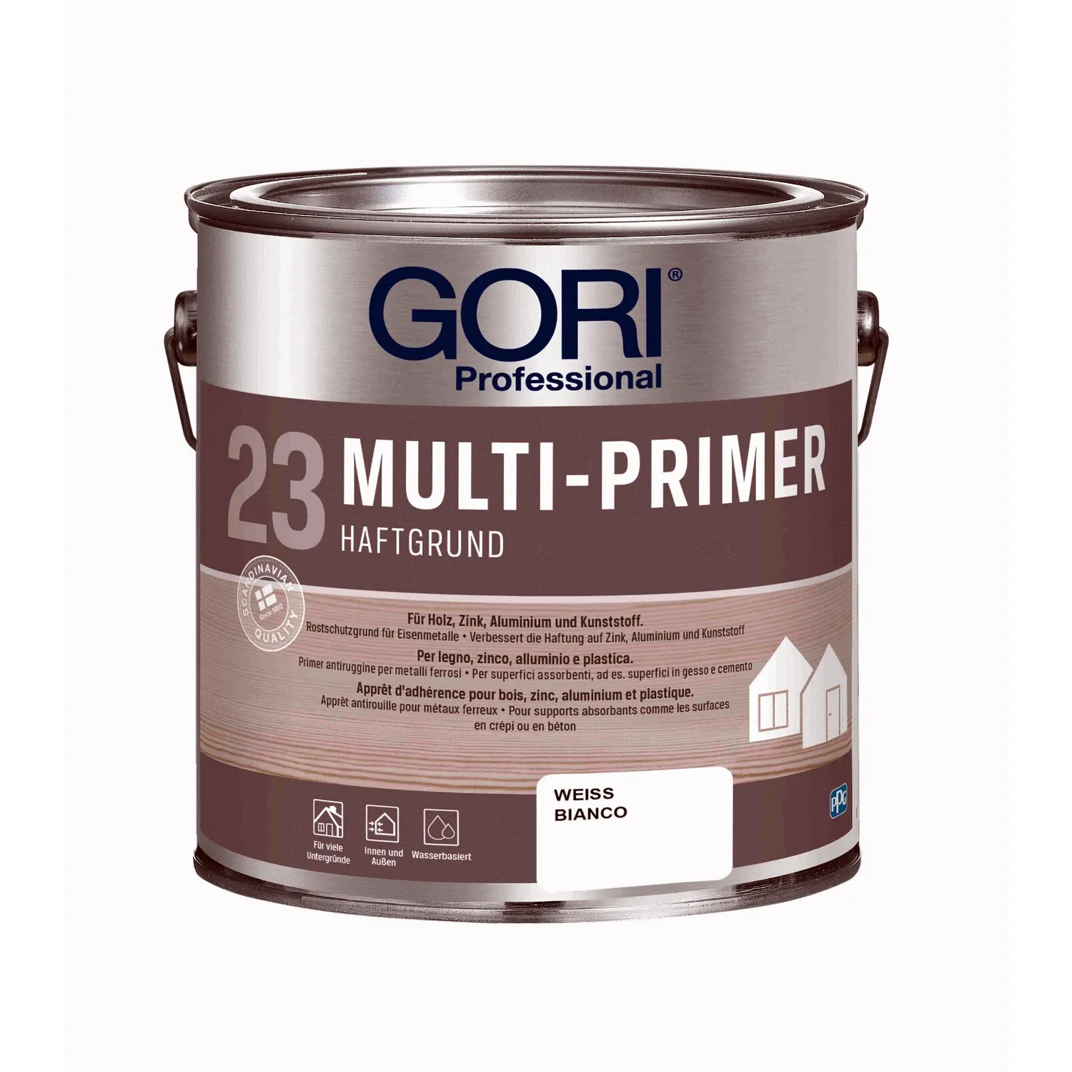 GORI 23 Multi-Primer weiß 2,5L Haftgrund, Rostschutz und Isoliergrund für Metall, PVC und Holz