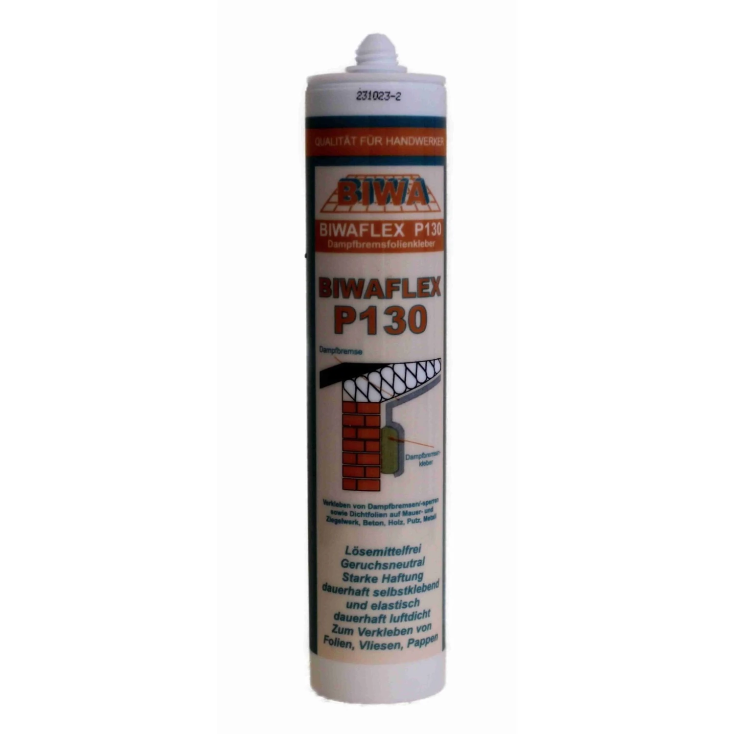 BIWA Biwaflex P130 Dampfbremsenkleber blau, 351 g – Kartusche Vorderseite