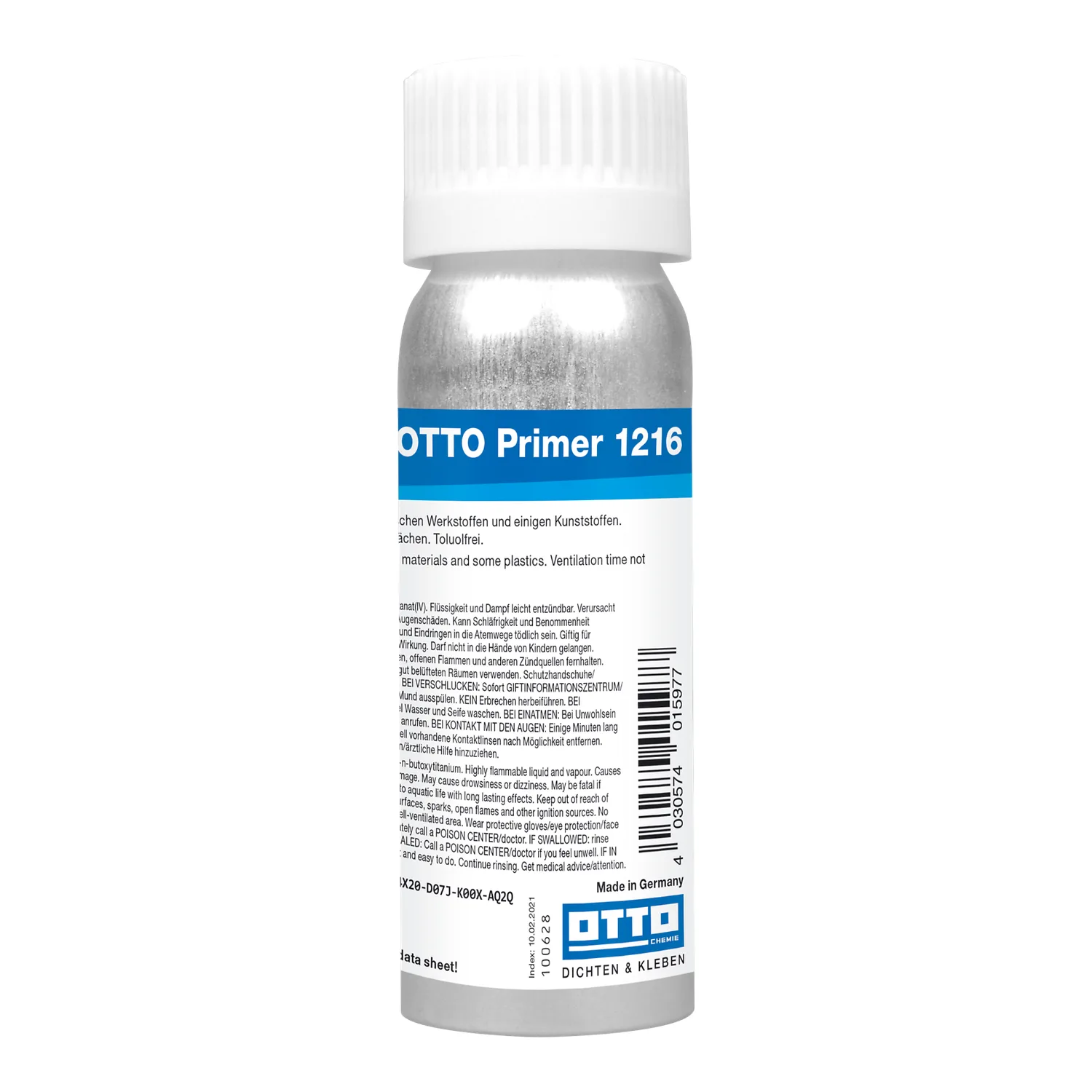 OTTO Primer 1216 natursten- og metal-primer i 100-ml-alu-flaske, frilagt på hvid baggrund