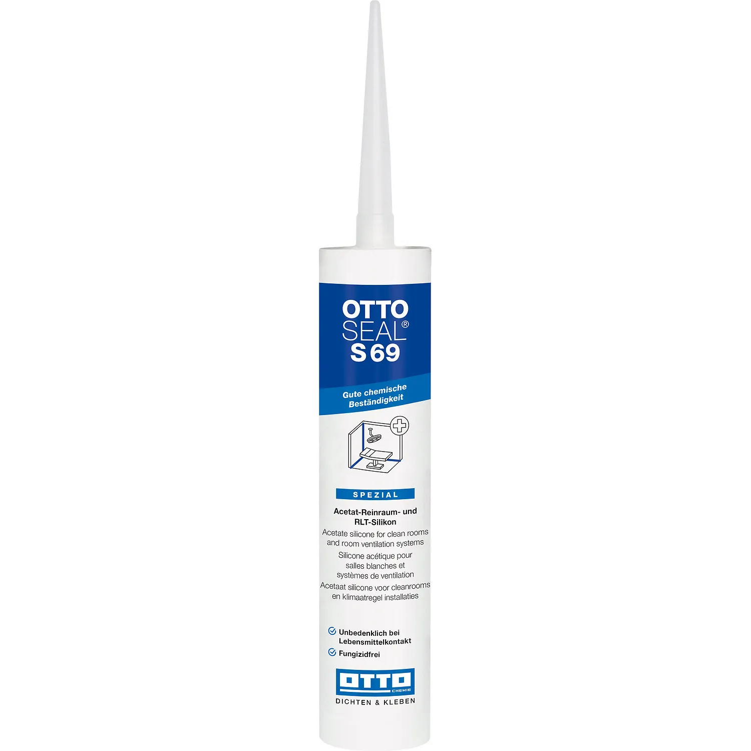 OTTOSEAL S69 Reinraum-Silikon 310-ml-Kartusche mit Dosierdüse, einsatzbereit für Reinraumfugen