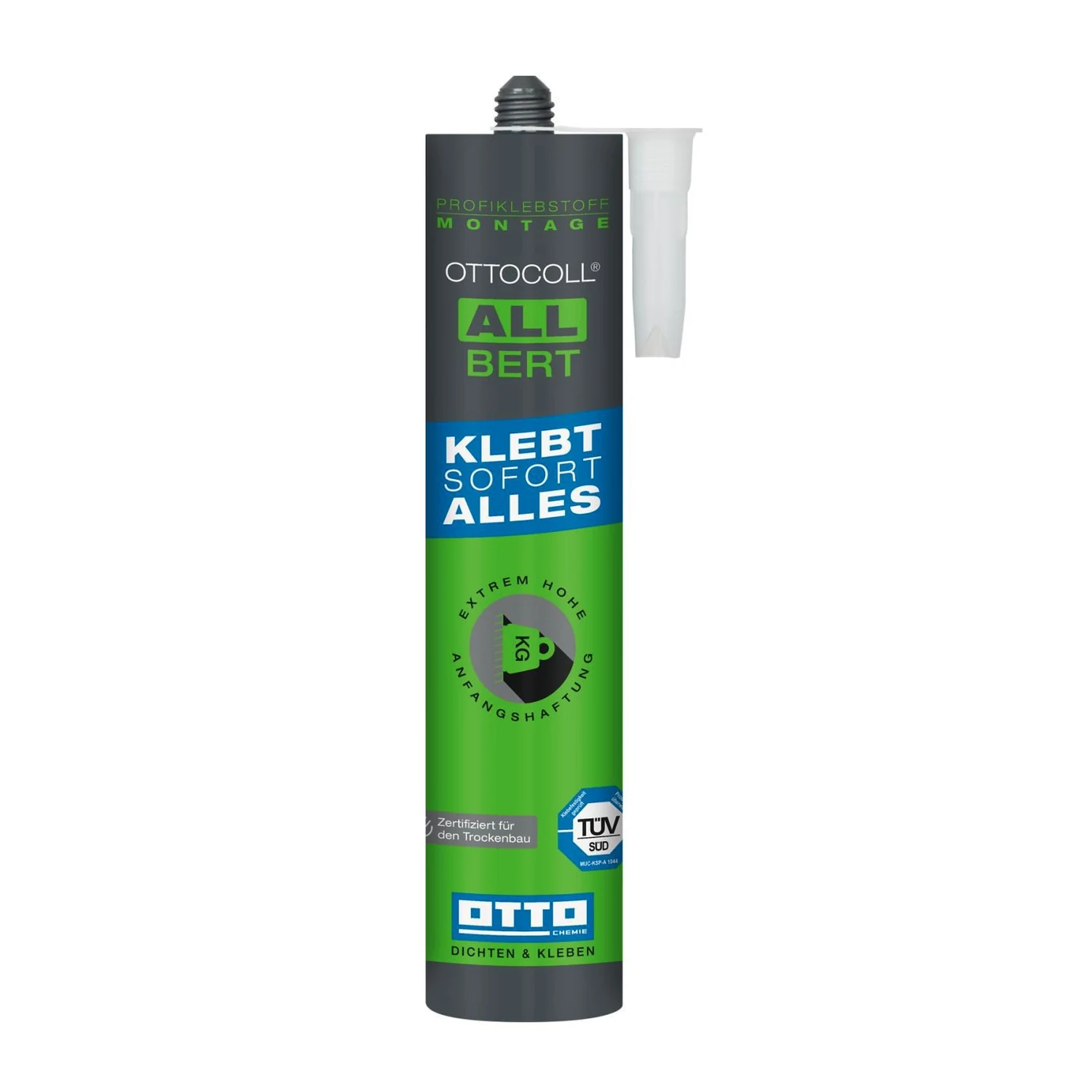 Ottocoll ALLBERT Montagekleber weiß, Kartusche 290 ml – Kartusche Vorderansicht mit Düse
