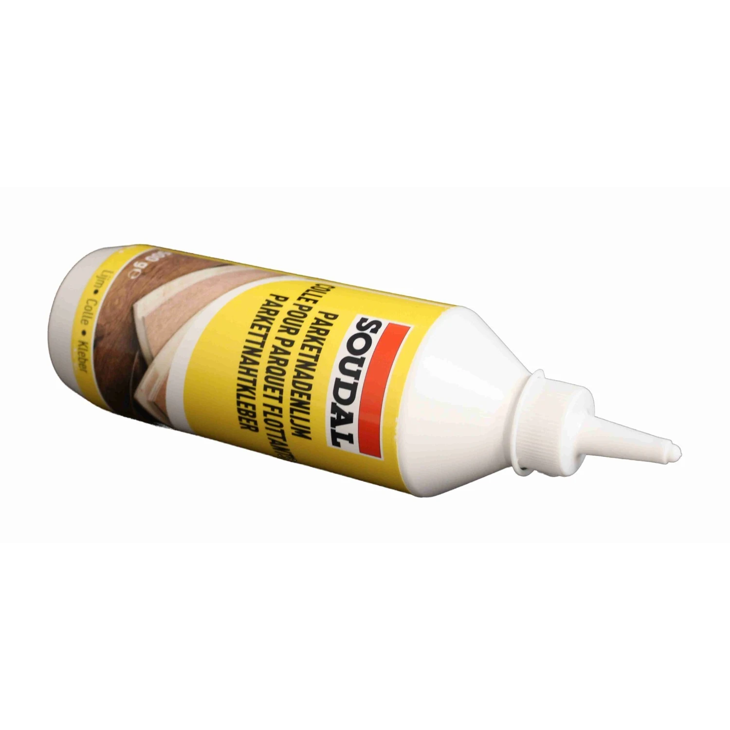 Soudal Parkettnahtkleber 70A D3, Flasche 500 g – Flasche liegend, andere Seite