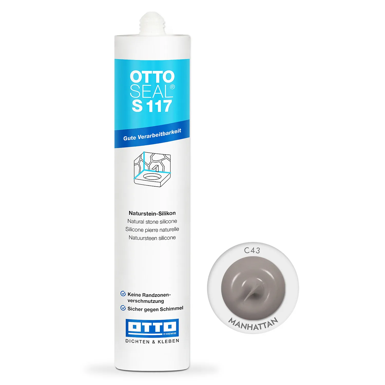 Ottoseal S117 Natursteinsilikon manhattan, Kartusche 310ml, Silikondichtstoff für Naturstein und Granit