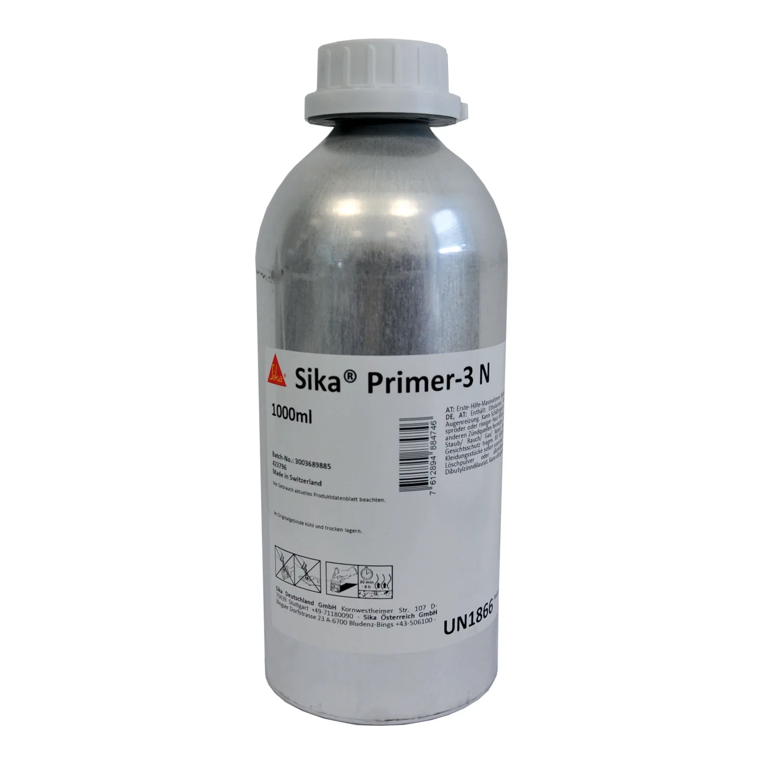 Sika Primer-3 N reakcijski primer v aluminijasti pločevinki 1 l z navojnim zamaškom, izdelek na beli podlagi