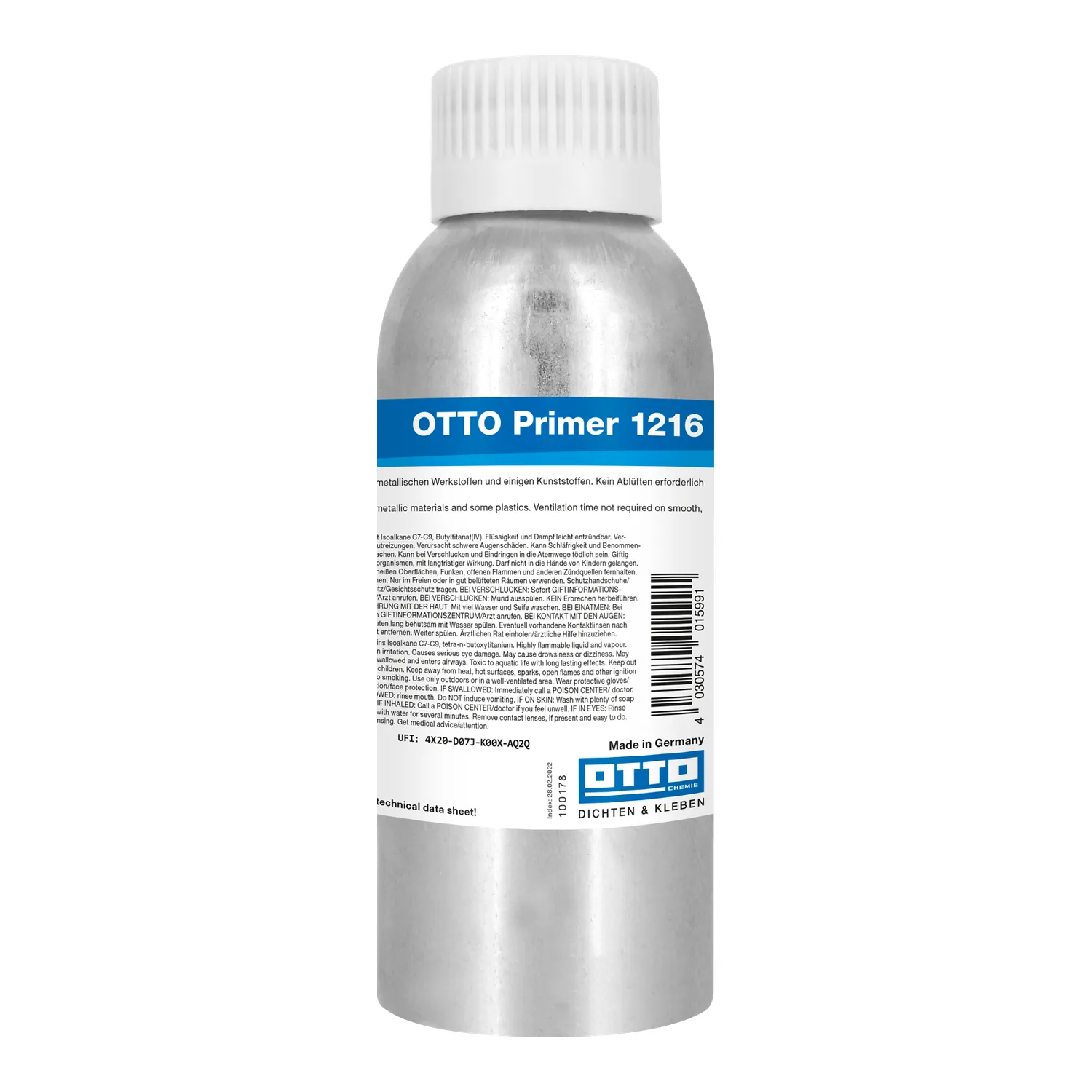 OTTO Primer 1216 natural stone and metal primer in the 250 ml aluminium bottle, cut-out on white background