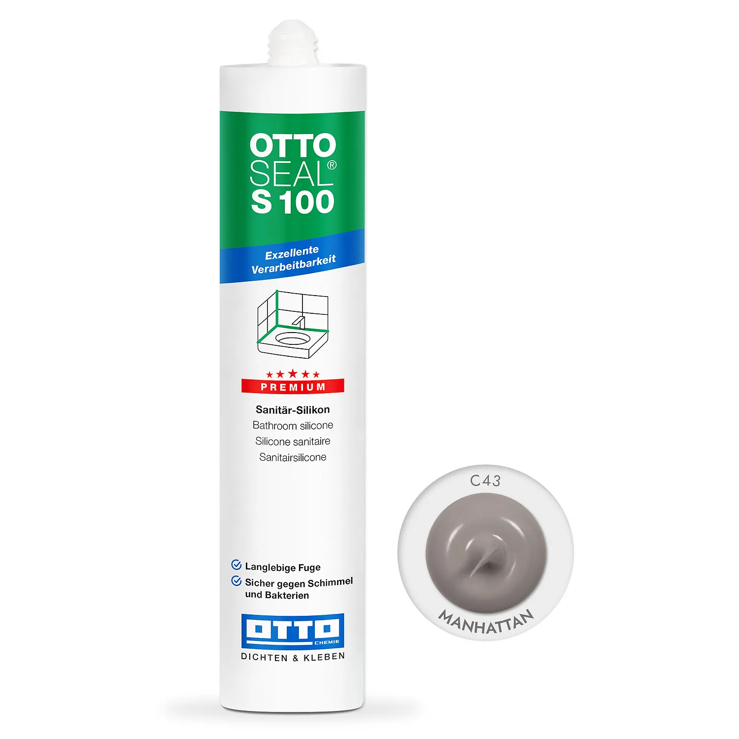 Ottoseal S100 Premium Sanitärsilikon manhattan 310ml, elastische Fuge für Bad und Sanitärbereich