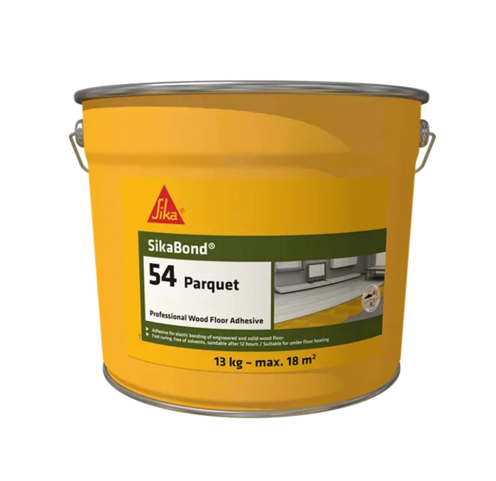Sika SikaBond-54 Parquet Parkettkleber, 13-kg-Metalleimer mit Etikett, Freisteller von vorn