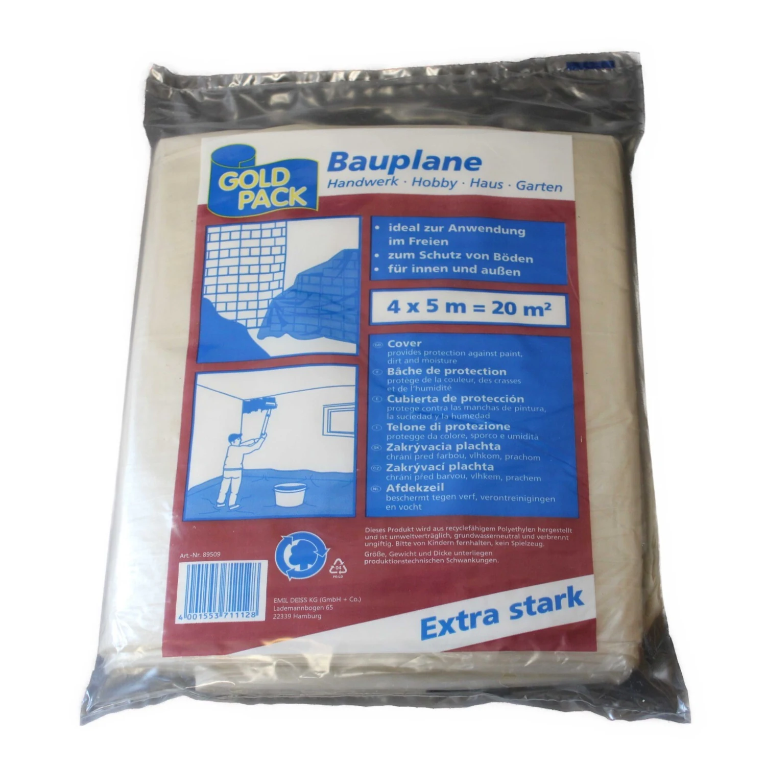 Gold Pack Abdeckplane Typ 50 extra stark 4 x 5 m, Verpackung Vorderseite