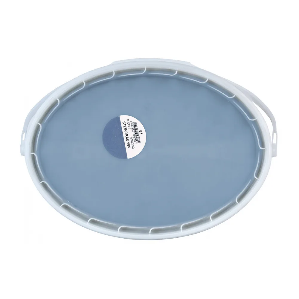 Pufas Dachfarbe Acryl-Dachbeschichtung steingrau 5 l, geöffneter Eimer mit Farbton steingrau