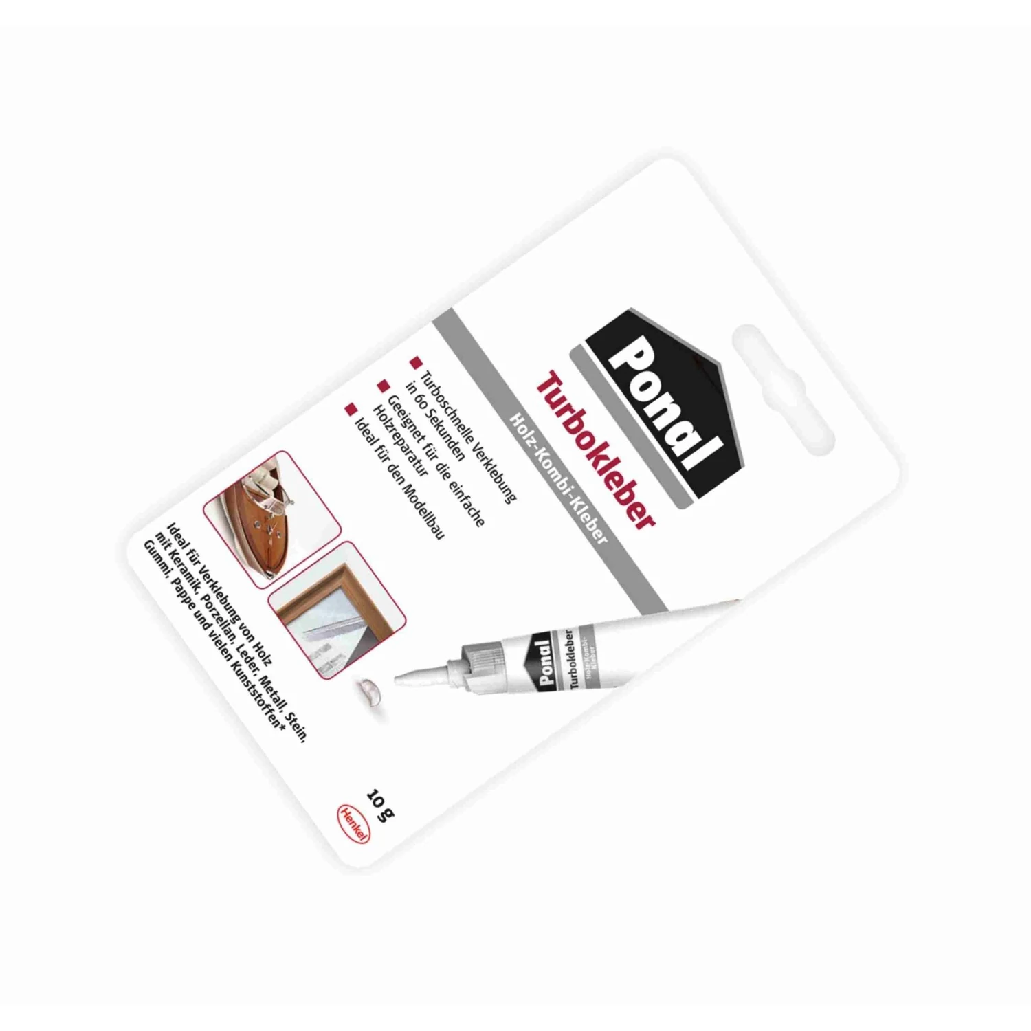 Ponal Turbokleber Holz-Kombi-Kleber, Tube 10 g – Blisterverpackung schräg