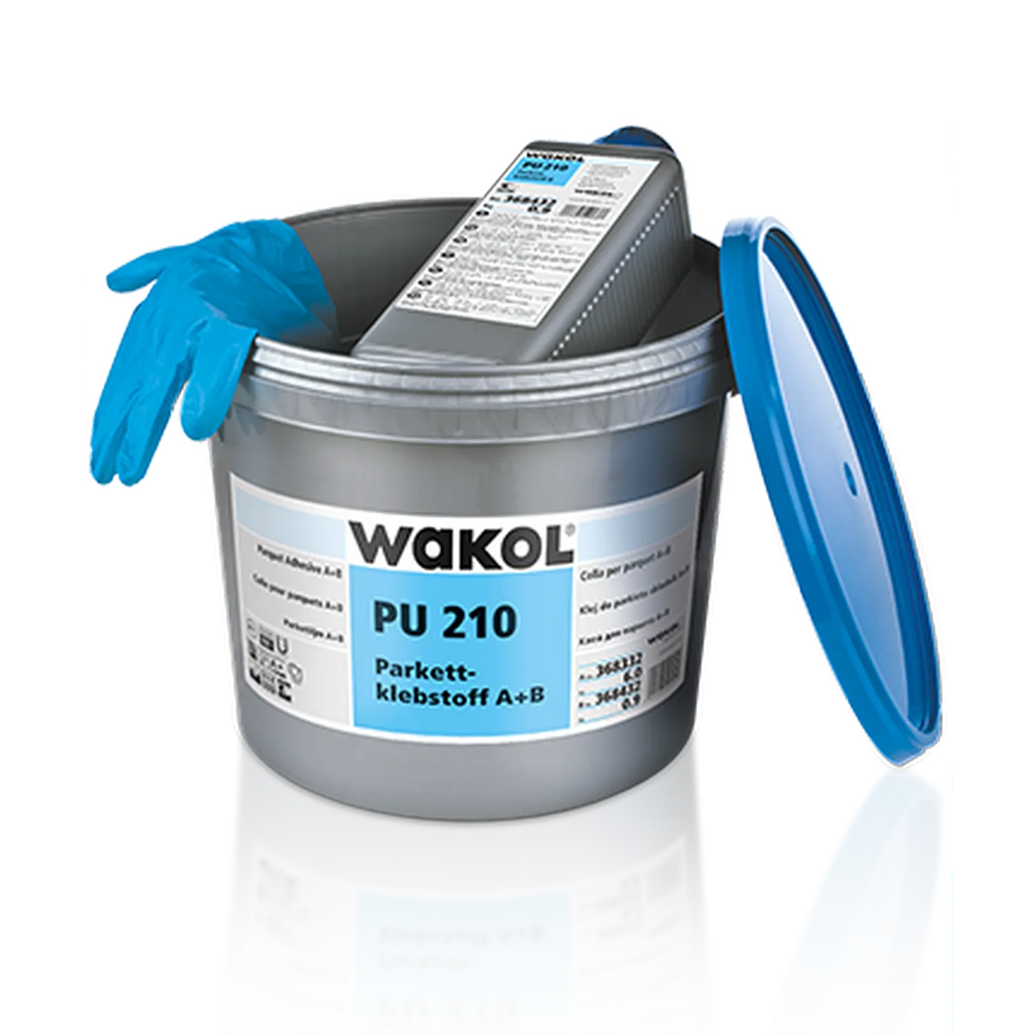 WAKOL PU 210 Parkettklebstoff 2K-Polyurethan 6,9 kg – Schubfest – Eimer mit Härterkomponente und Schutzhandschuhen