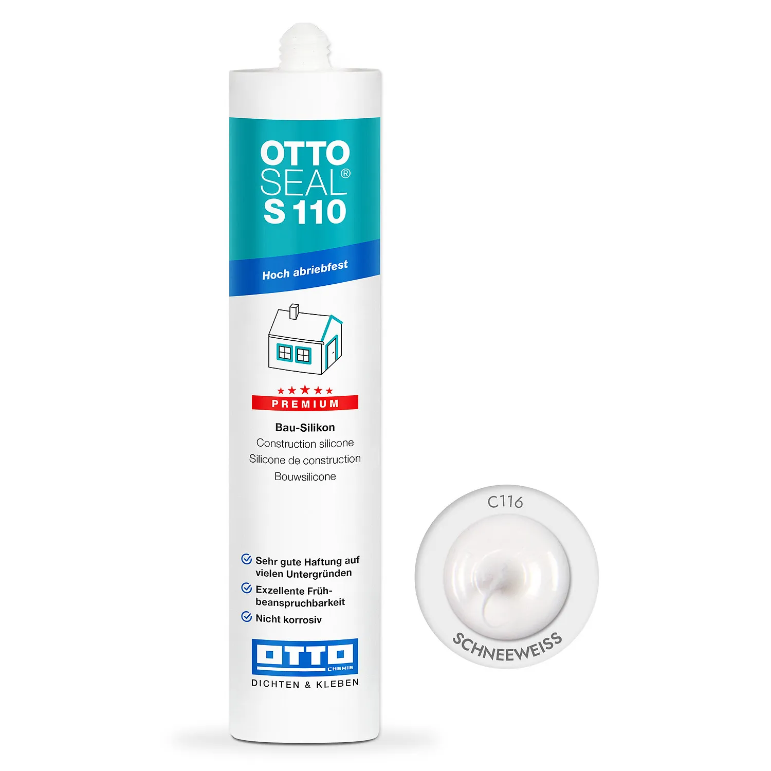 Ottoseal S110 Bausilikon schneeweiß, Kartusche 310ml, elastischer Silikondichtstoff für Bauanschlussfugen