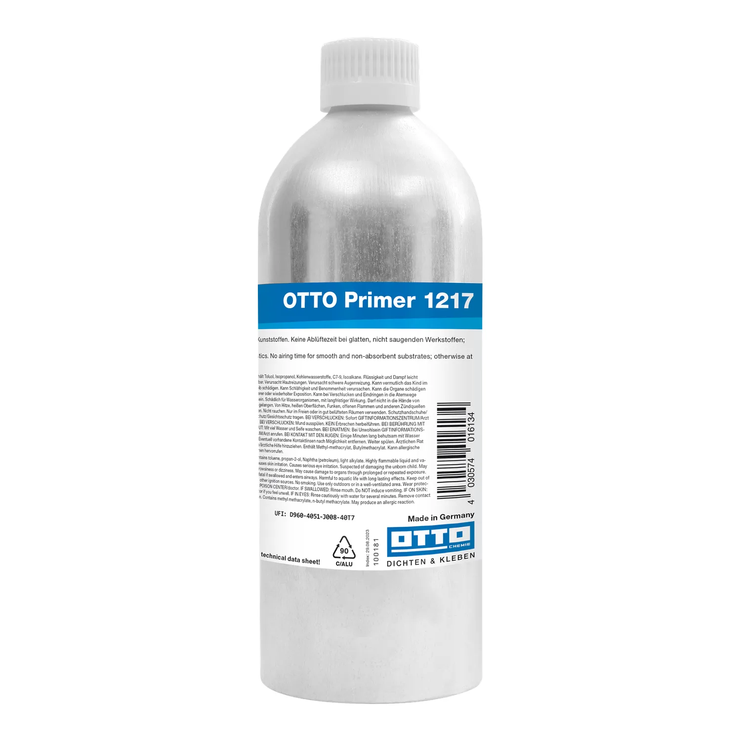 OTTO Primer 1217 silikone-plastprimer i 1000-ml-alu-flaske, frilagt på hvid baggrund