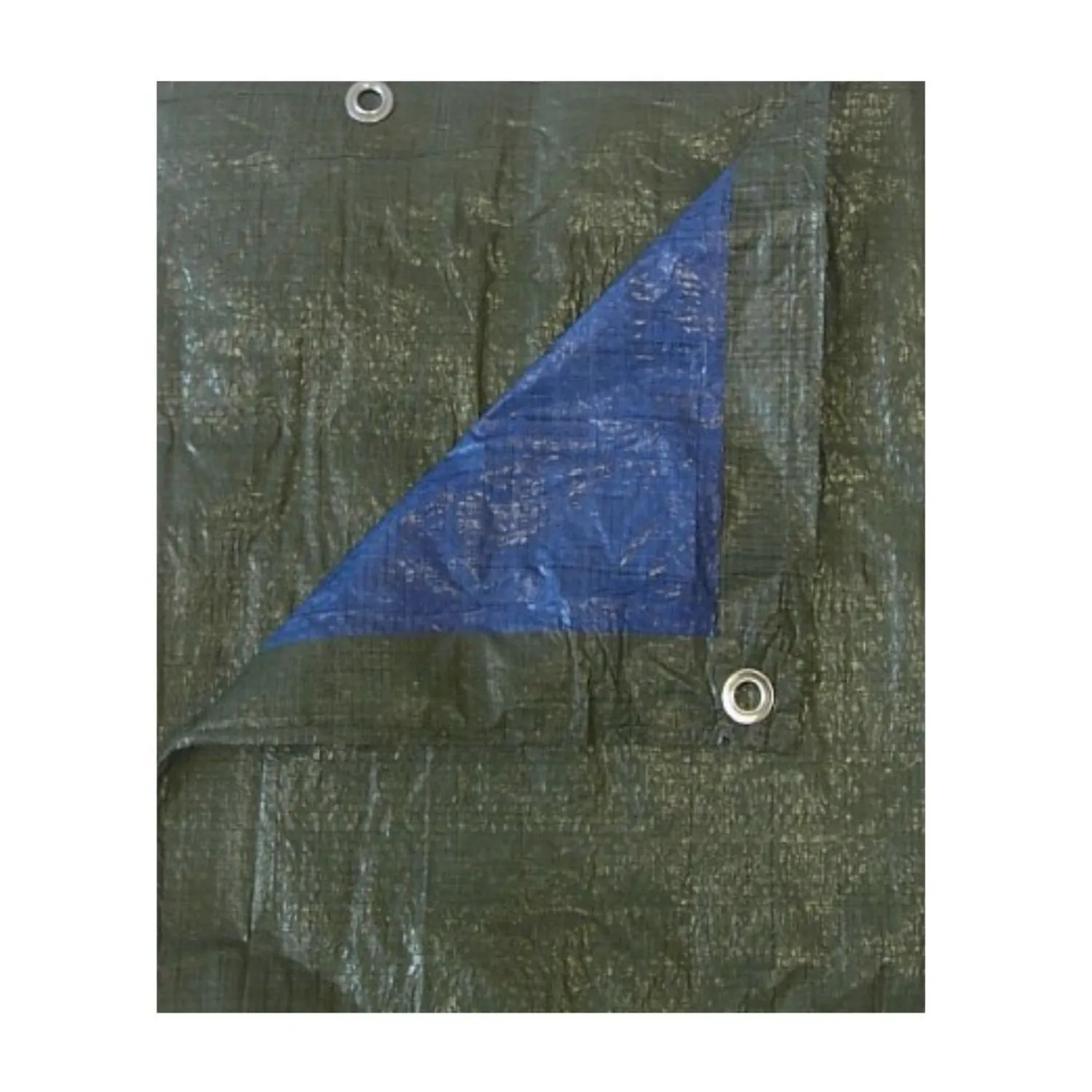 Gewebeplane 140 g/m² Abdeckplane grün/blau, flach ausgebreitet mit blauer Ecke und zwei Metallösen