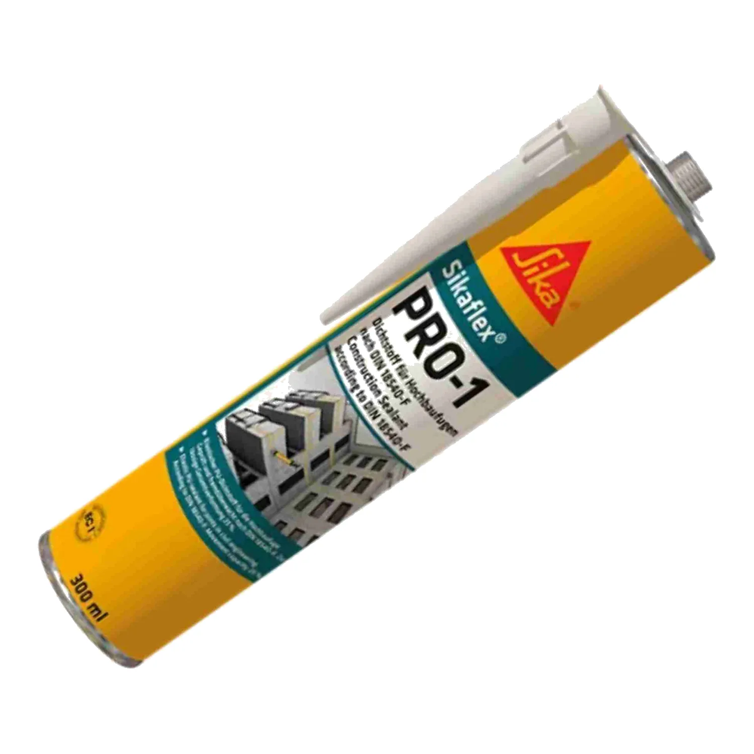 Sika Sikaflex PRO-1 kartuša 300 ml poševno leži s šobo, sprednja stran z etiketo izdelka