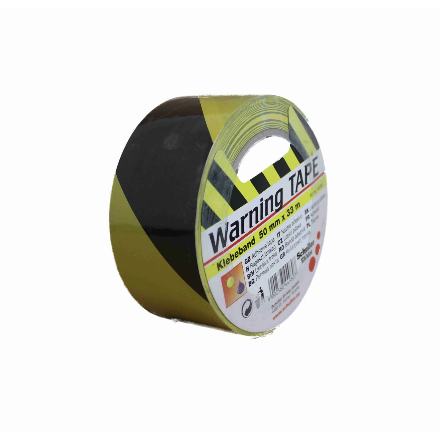 Schuller Warnband schwarz-gelb PVC 50 mm x 33 m, Rolle mit Etikett