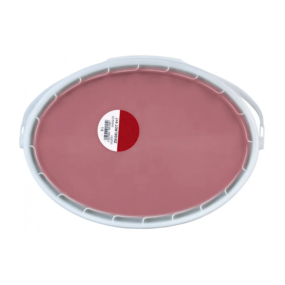 Pufas Dachfarbe Acryl-Dachbeschichtung ziegelrot 5 l, geöffneter Eimer mit Farbton ziegelrot