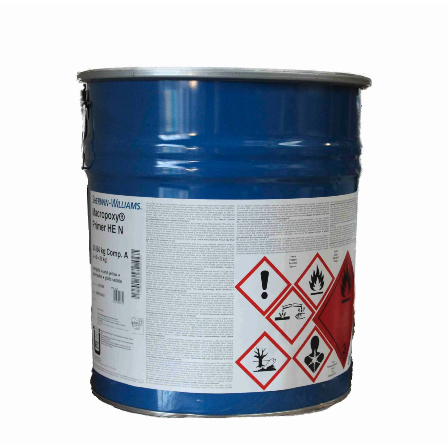 Macropoxy Primer HE N Epoxid-Grundierung sandgelb, 28 kg – Eimer Komponente A mit Gefahrenhinweisen