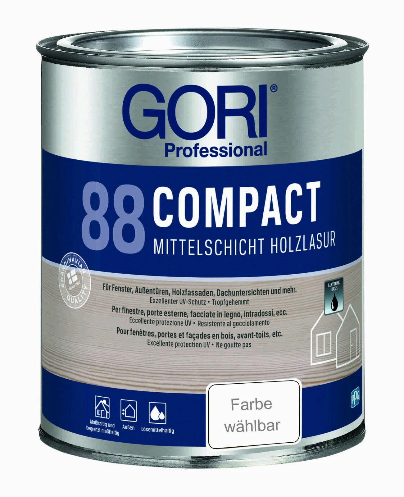 GORI 88 Compact Holzlasur Gel 0,75L, Verpackung für Holzschutz im Außenbereich