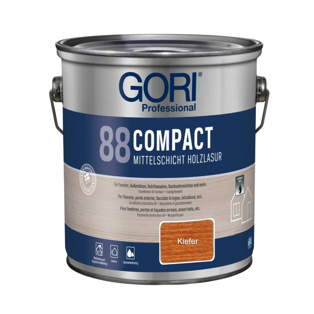 Gori 88 Compact middenlaag-houtlazuur in 5-l-emmer, kleur Grenen 7802 in etiketveld