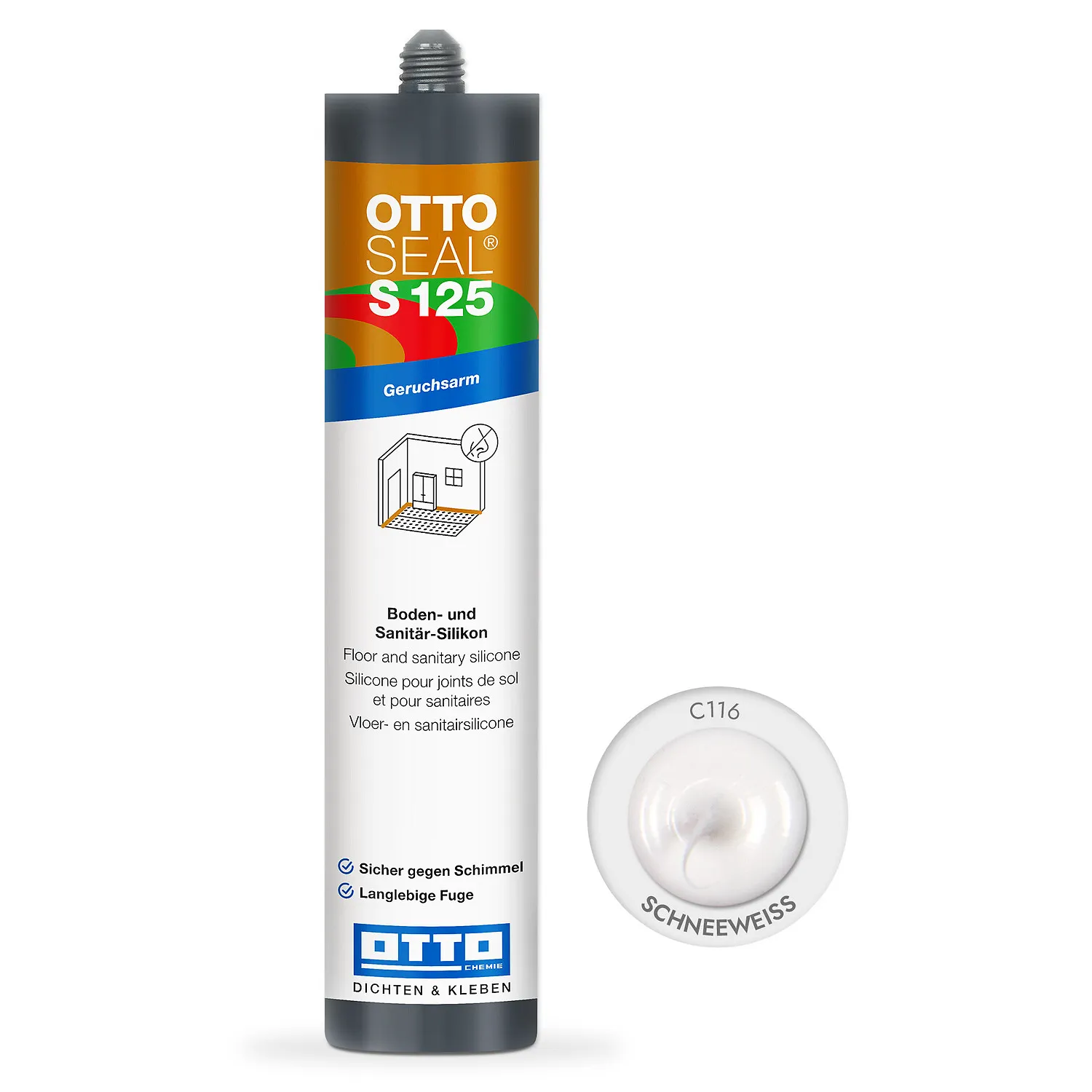 Ottoseal S125 Boden- und Sanitärsilikon schneeweiß 310ml, farbige Silikonfuge für Boden- und Sanitärbereiche