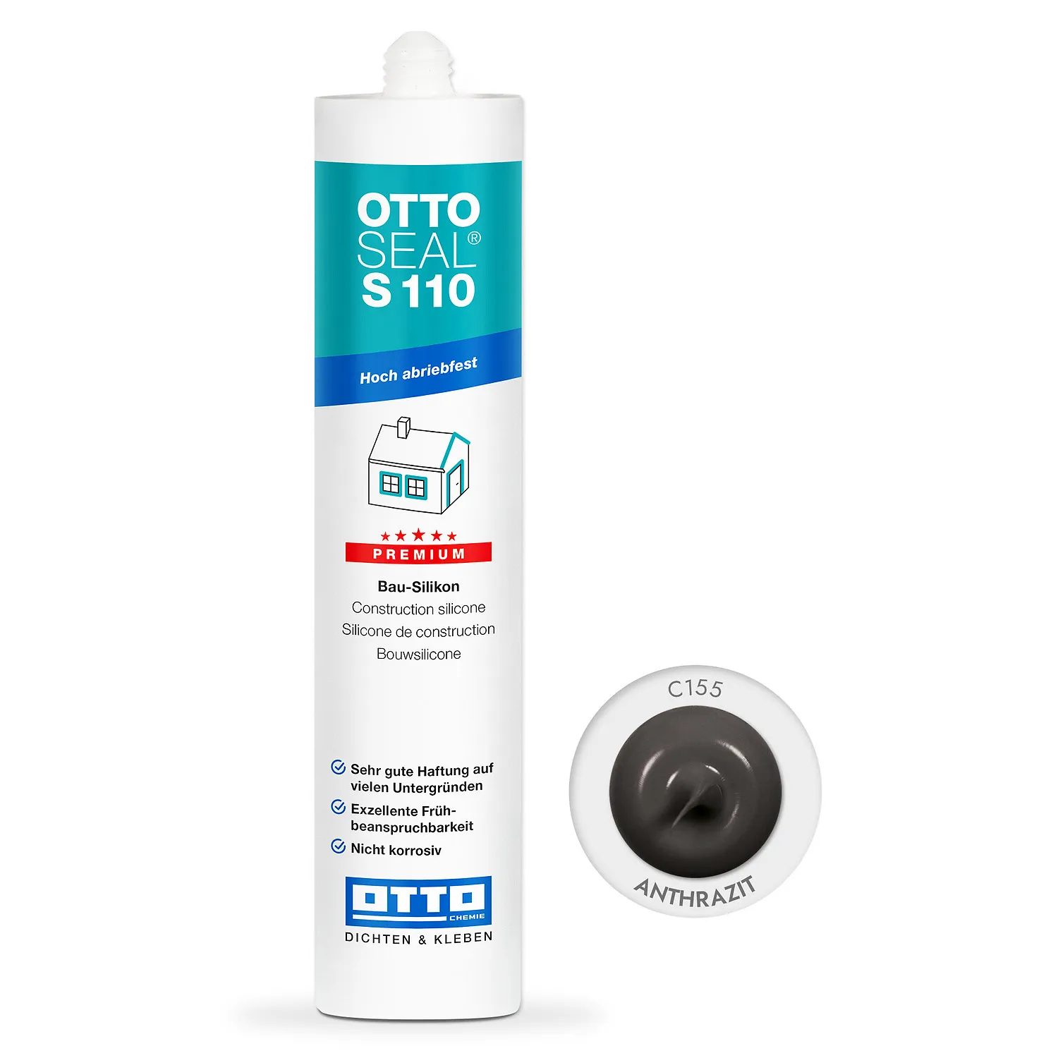 Ottoseal S110 Bausilikon anthrazit 310ml, elastische Kartuschendichtmasse für Betonfugen und Anschlüsse