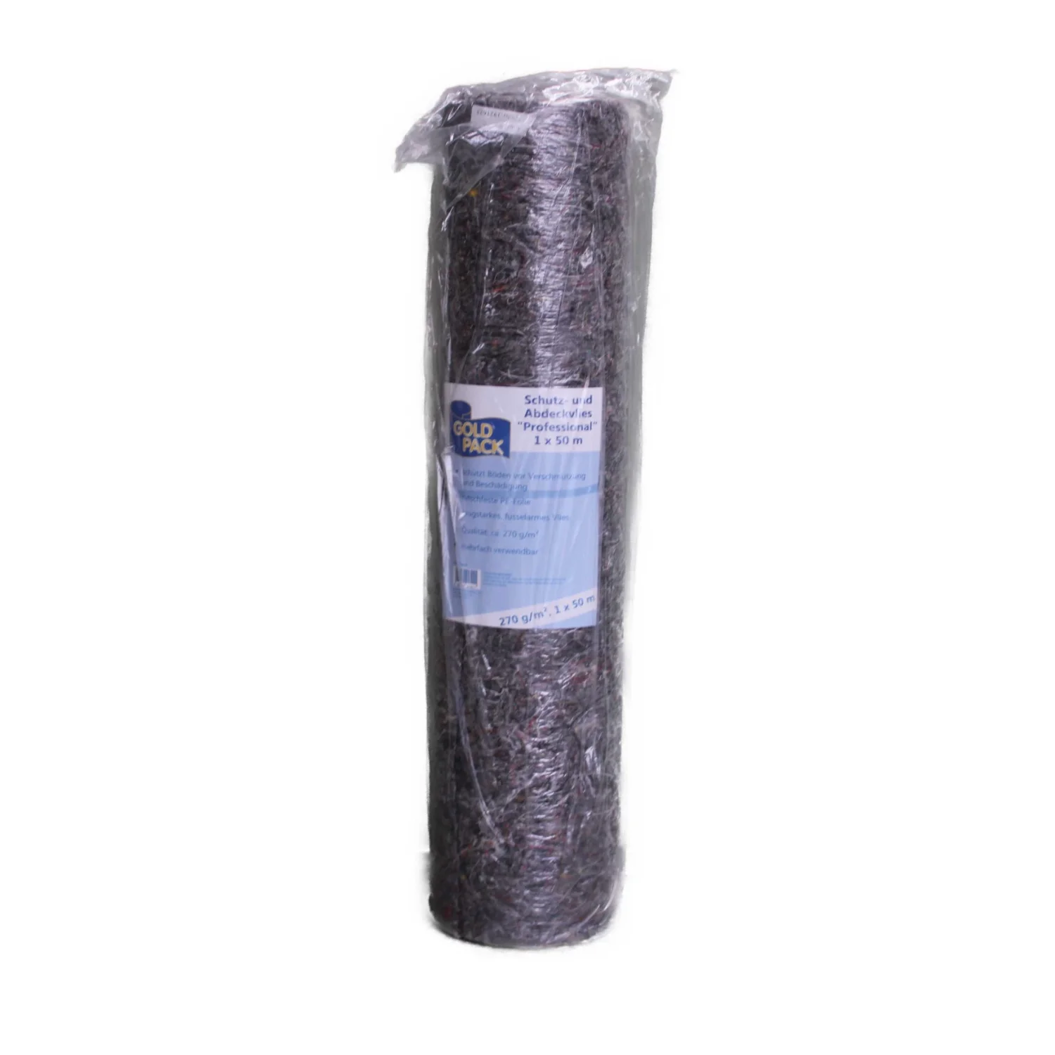 Gold Pack Malerabdeckvlies 270 g/m² als stehende Rolle in Folienverpackung, Etikett „Schutz- und Abdeckvlies Professional 1 x 50 m“