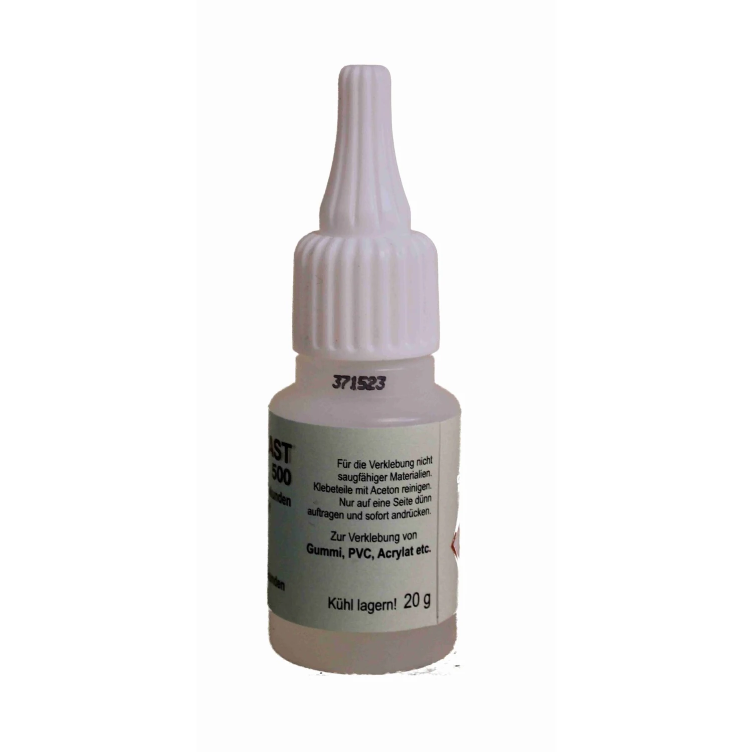 BIWA Sekundenkleber Cyanacrylat farblos, Flasche 20 g – Flasche Rückseite mit Hinweisen