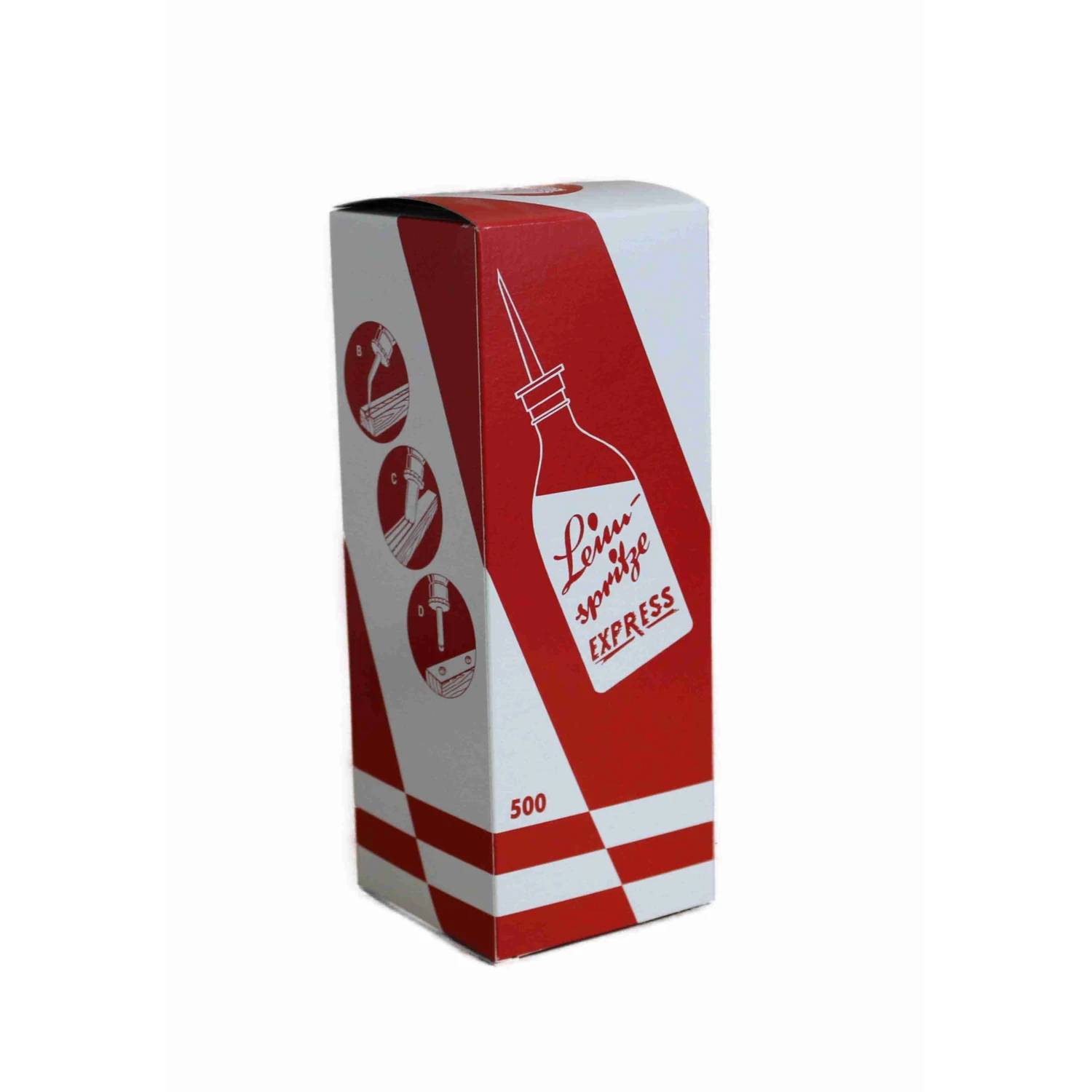 Leimflasche leer auslaufsicher, 500 ml transparent – Faltschachtel schräg