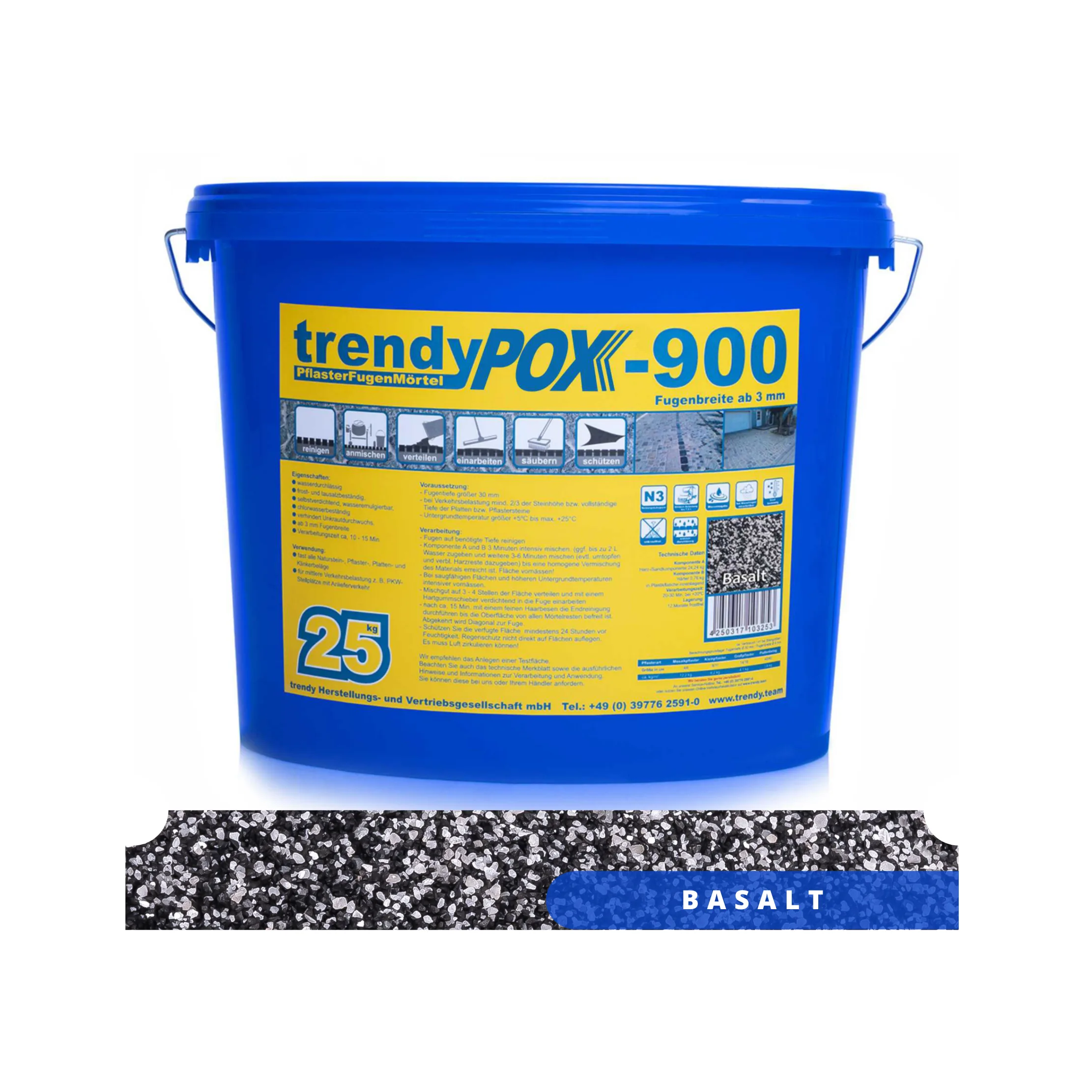 trendypox EP 900 F bestratingsvoegmortel bazalt in 25-kg-emmer met kleurstaal
