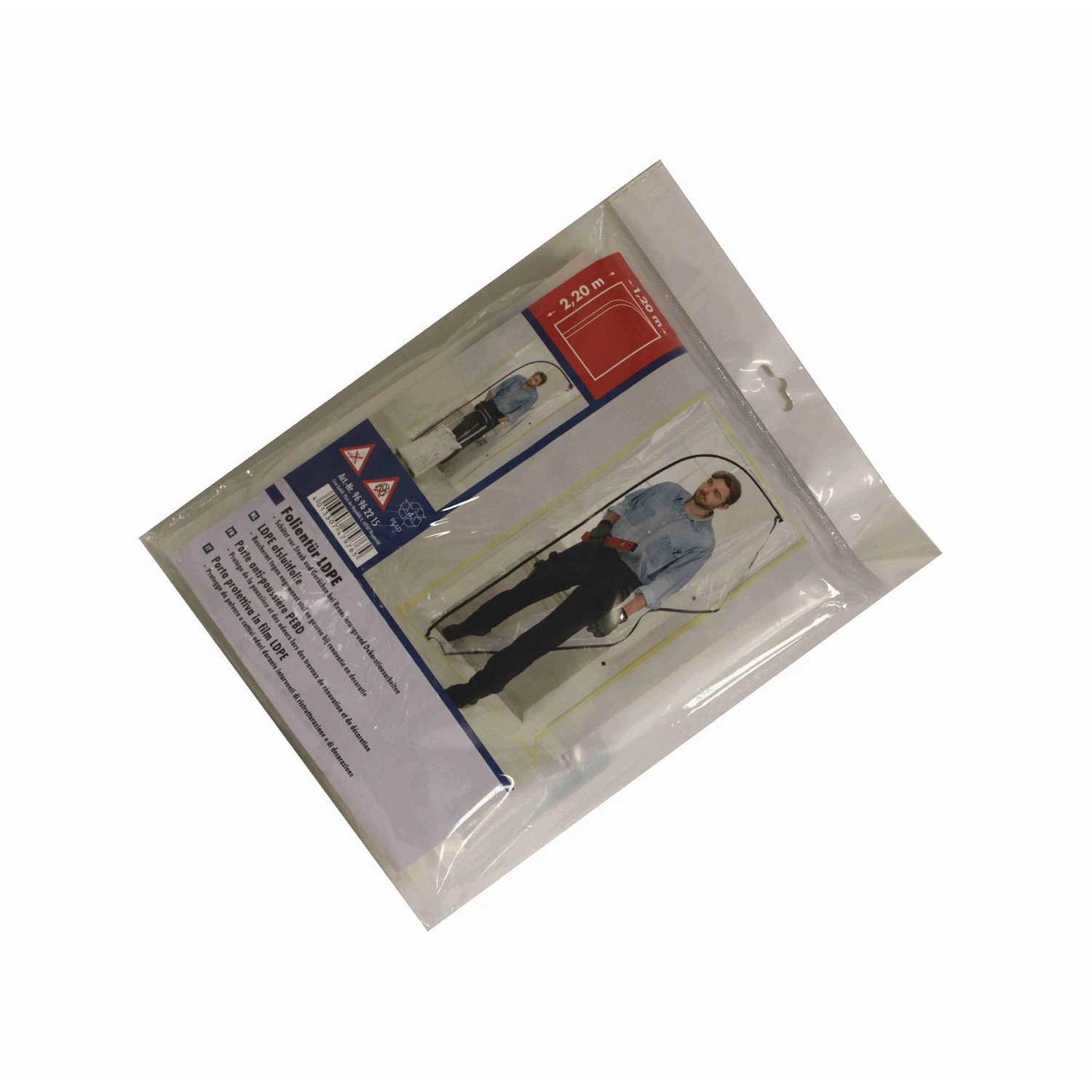 Staubschutztür mit Reißverschluss 1,20 x 2,20 m – Verpackung schräg