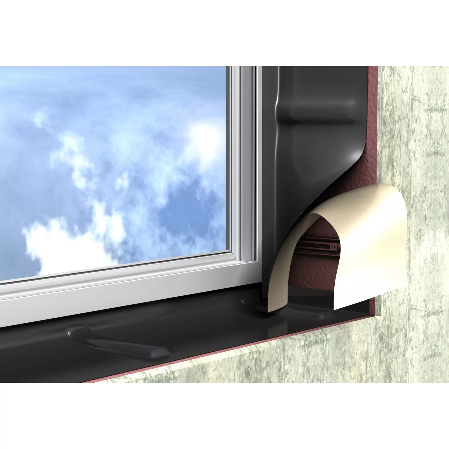 Teroson FO 150 Foil-Tack M+S am Fensteranschluss verklebt