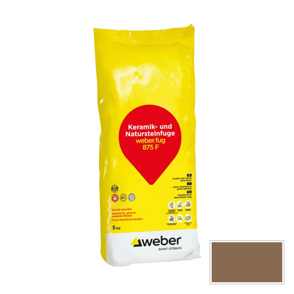 weber.fug 875 F flexible grout 5 kg bag with colour sample walnut brown