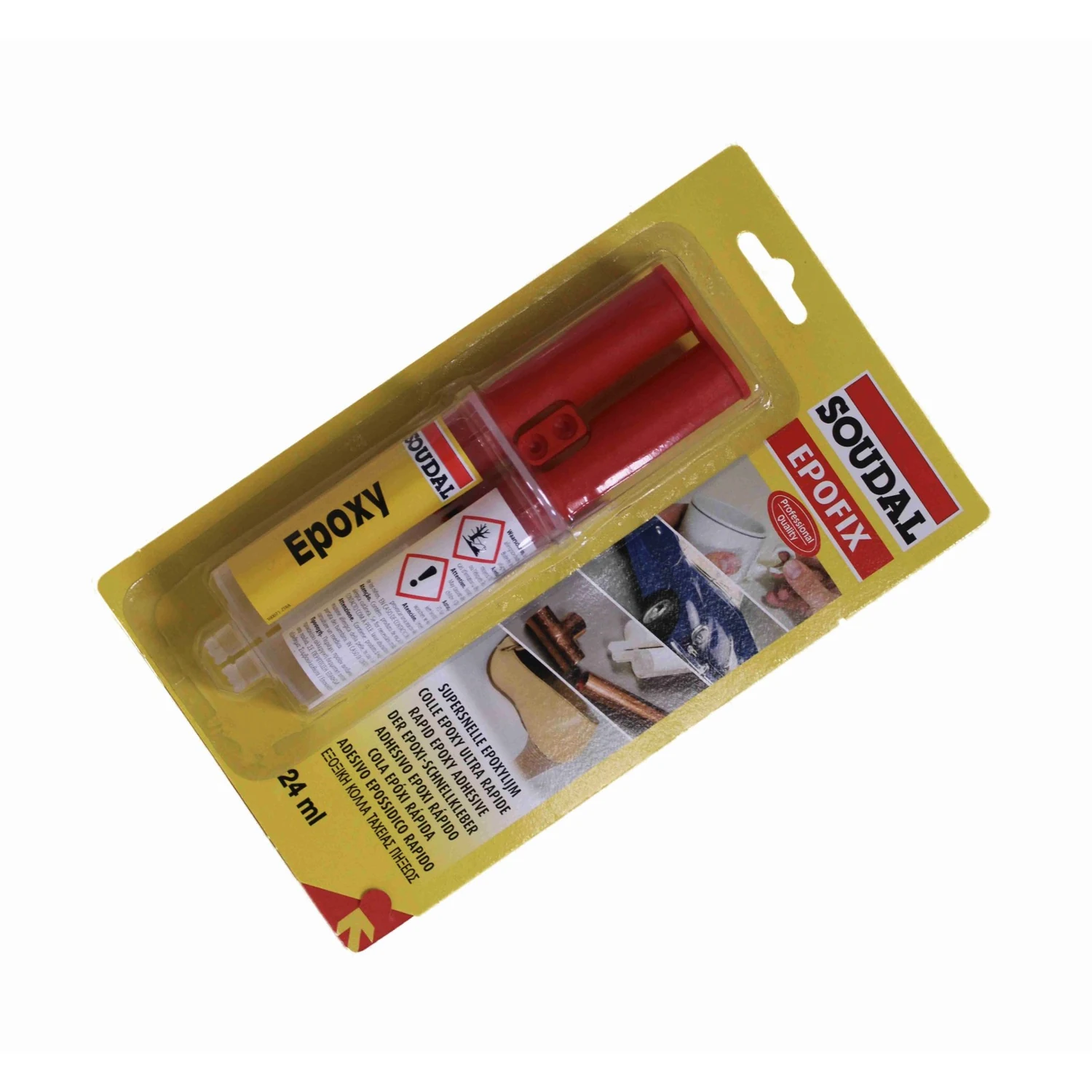 Soudal Epofix 2K Epoxid Schnellkleber, Spritze 24 ml – Blisterverpackung schräg