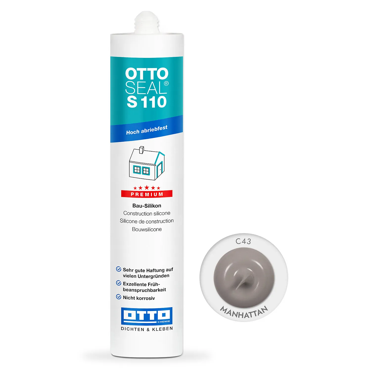 Ottoseal S110 Bausilikon manhattan, Kartusche 310ml, elastischer Silikondichtstoff für Bauanschlussfugen